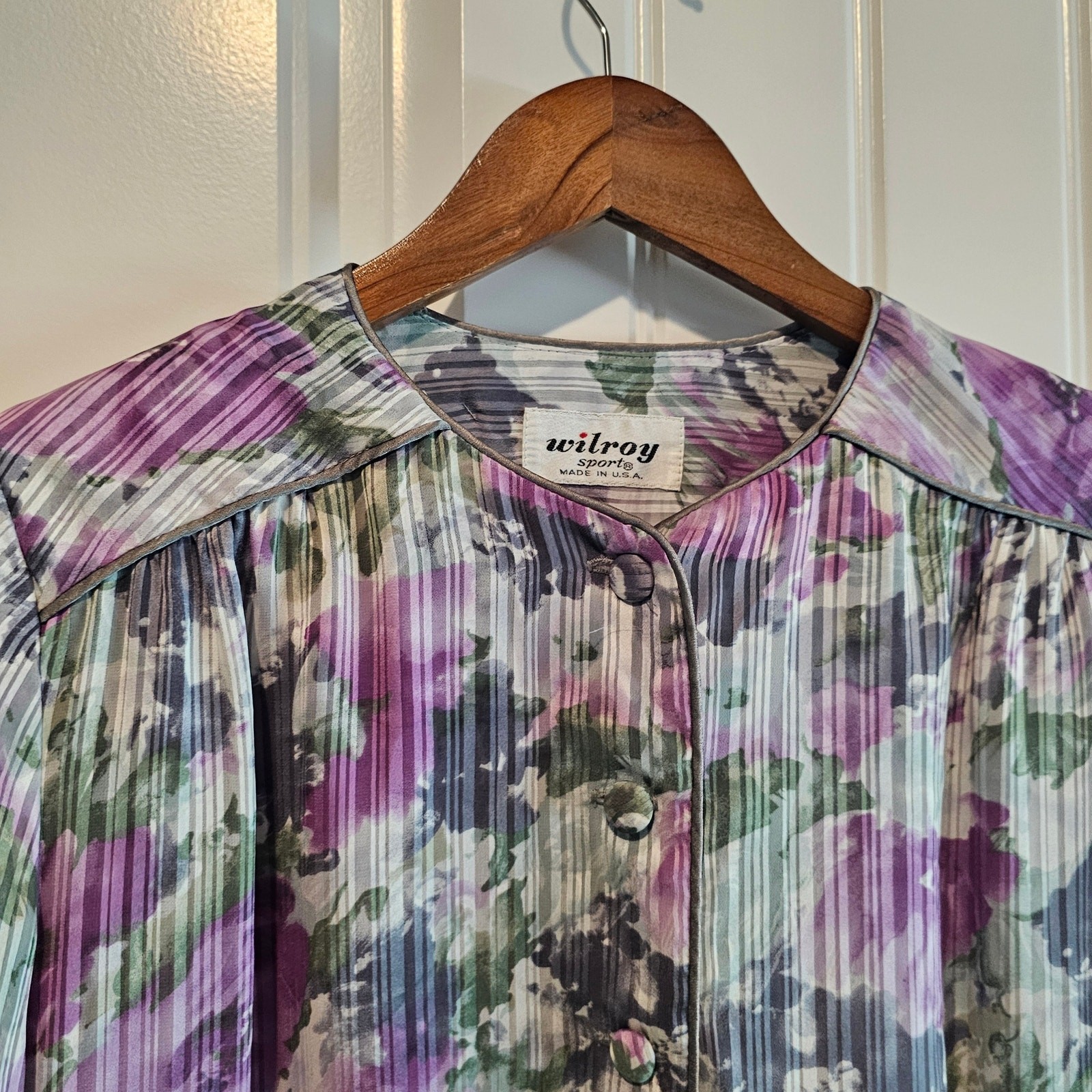 Vintage Wilroy Dress Womens XL Purple Floral 80s Cottage Coquette Glam Prairie