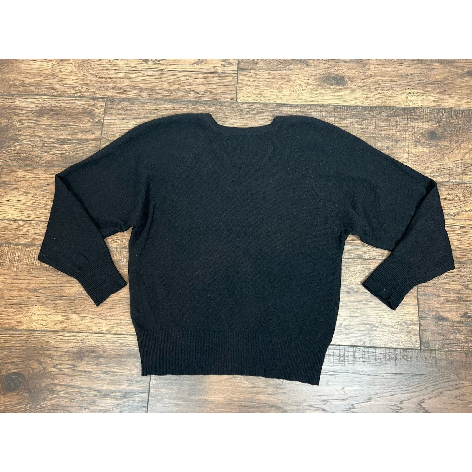 Vtg Lambswool Angora Rabbit Hair Black Sweater V Back Lightweight Sz L La Plume