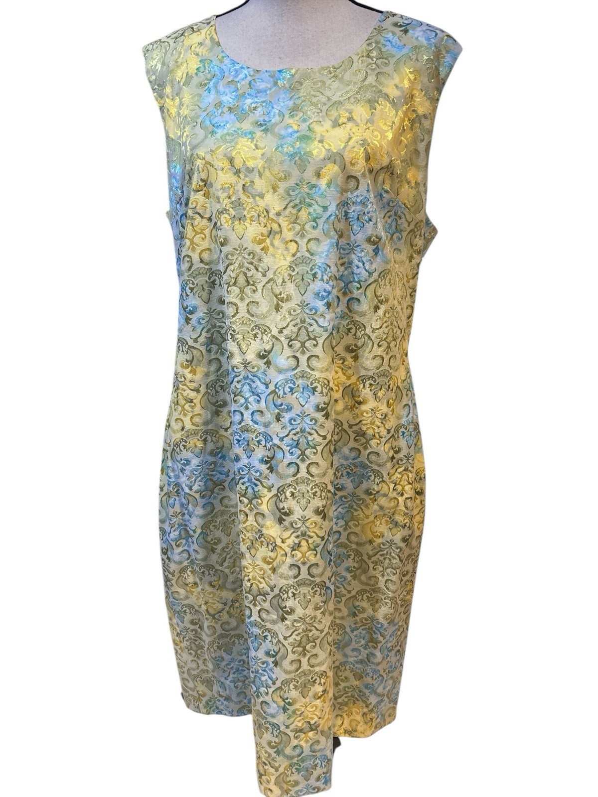 ASHRO 2 Piece Long Dress/Duster Jacket Set Retro Yellow Teal Womens Boho Sz 18
