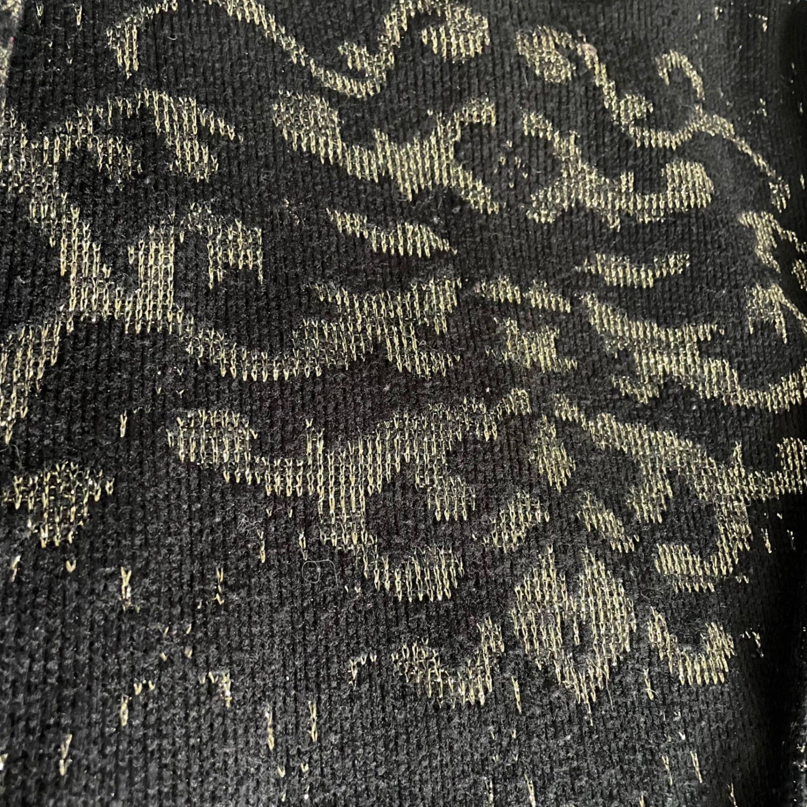 Vintage Black Gold Metallic Lurex Scroll Pattern Mock Neck Sweater Made in USA