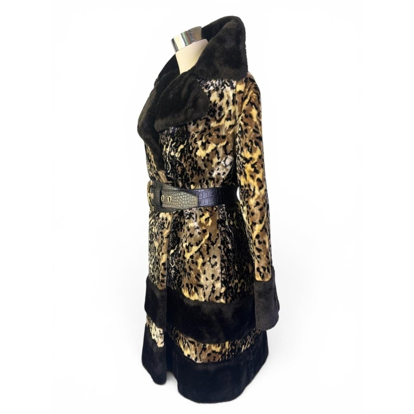 Vintage 1960s Leopard Animal Print Faux Fur Mod Glam Statement Jacket Coat M