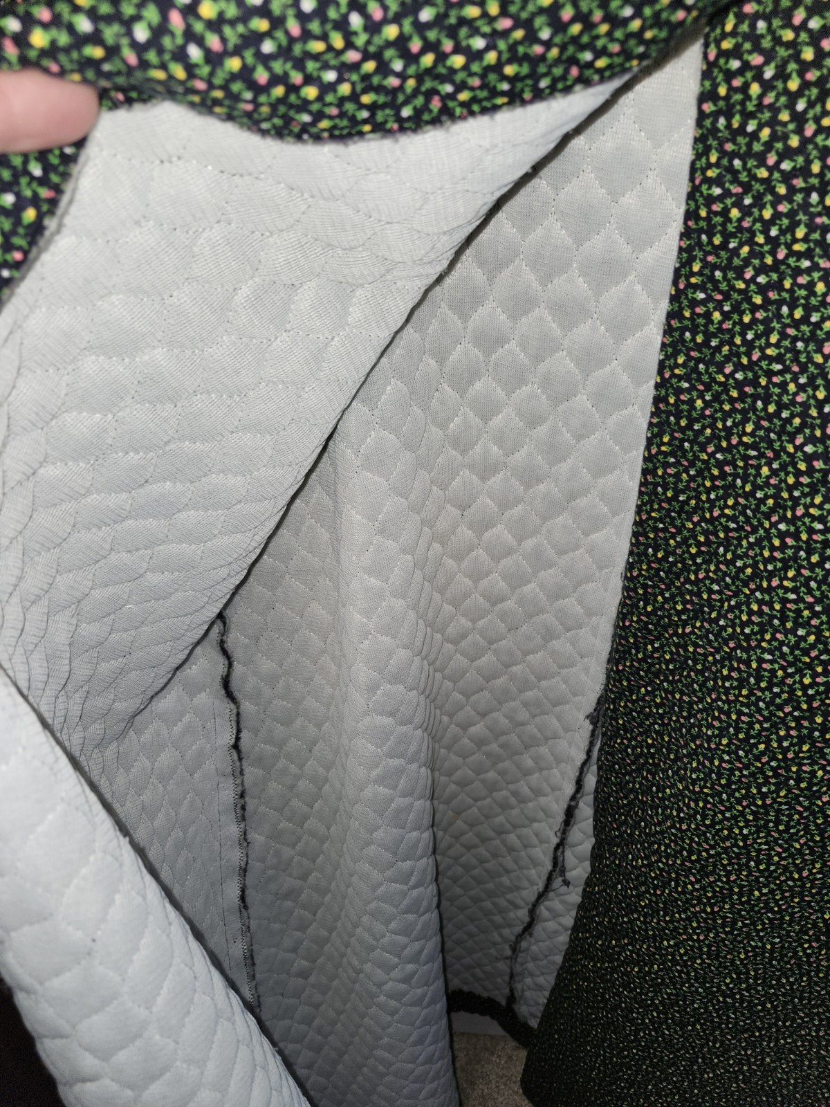 VINTAGE HAND/HOME MADE HOUSECOAT/ROBE QUILTED GRANNIE CORE/AMISH GREEN SZ. S/M