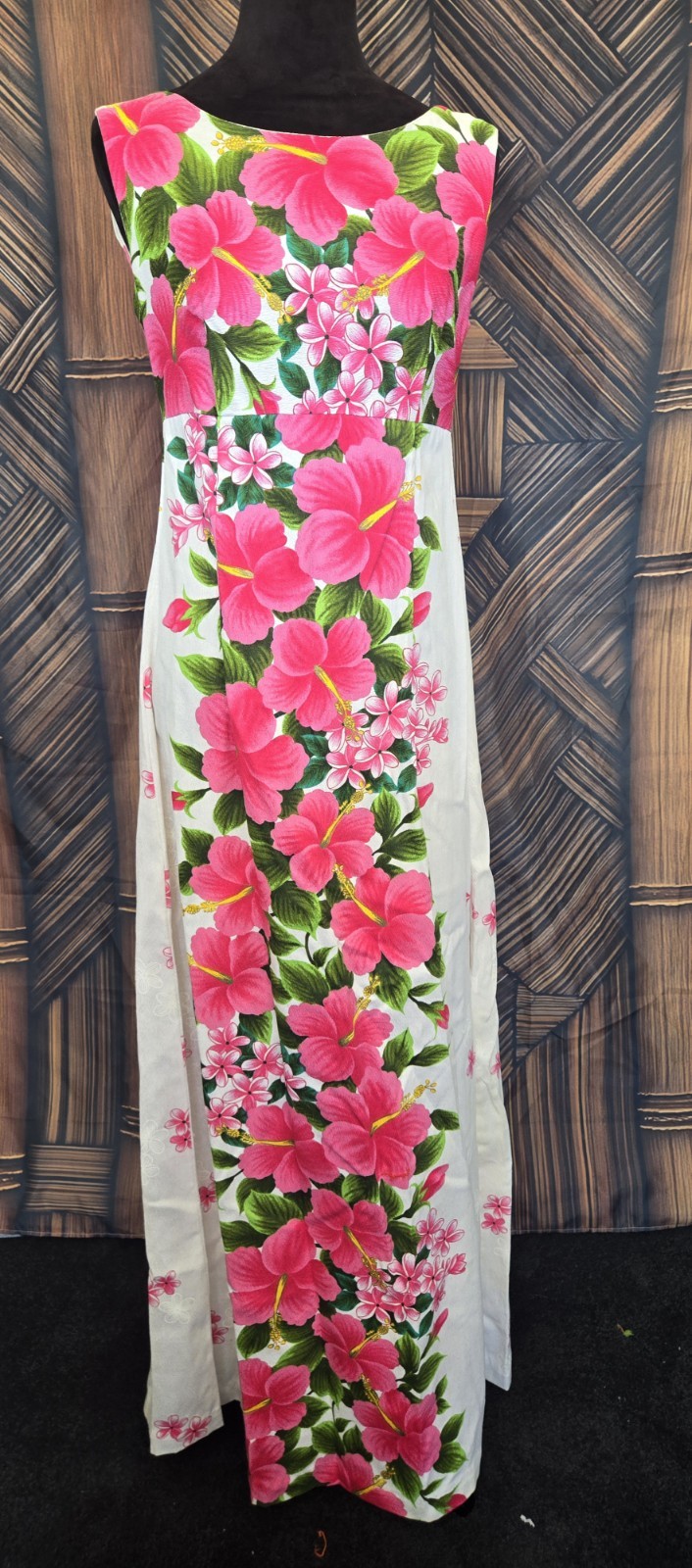 Vintage Ui-maikai Hawaiian Barkcloth Aloha Maxi Dress w6042