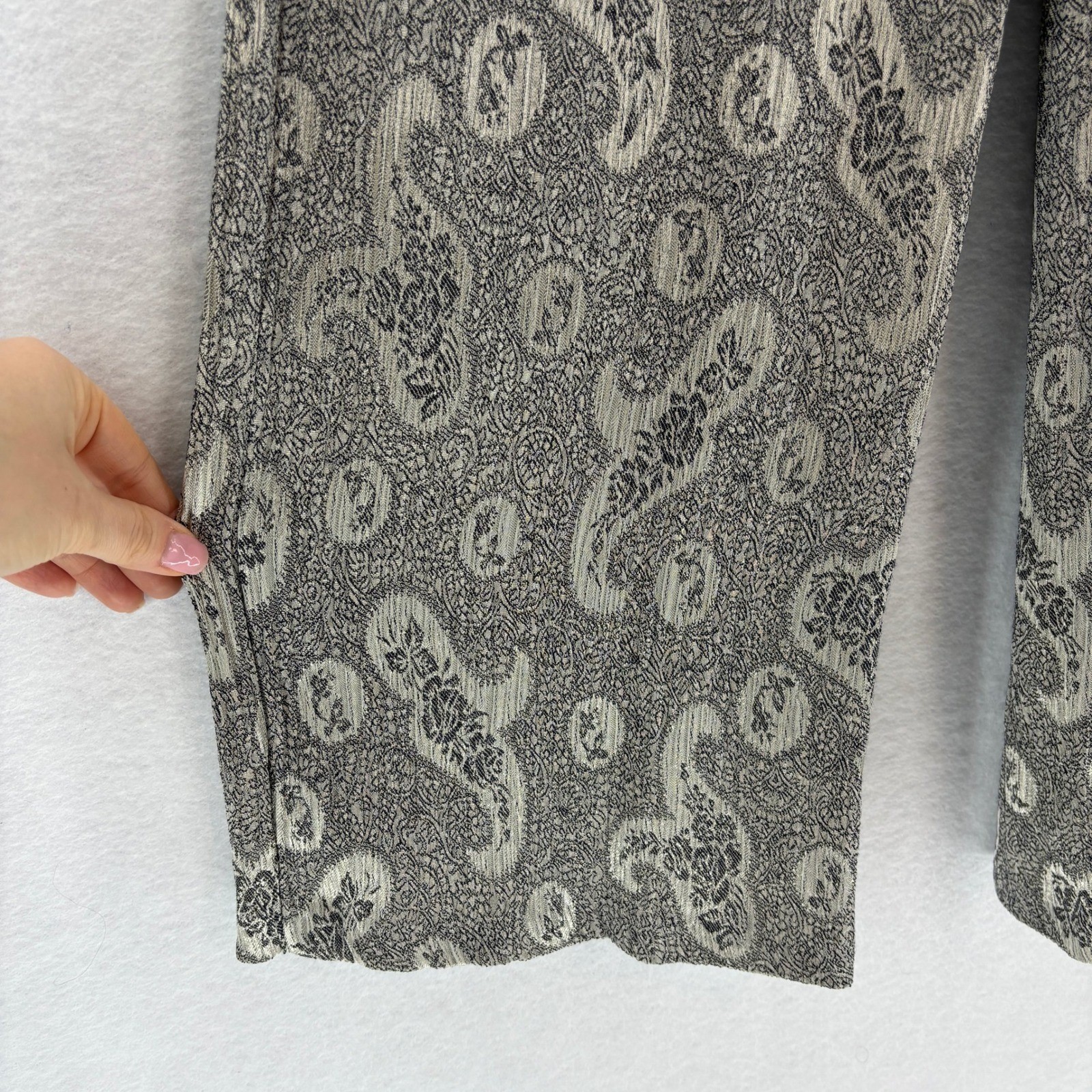 Vintage 90s Carole Little Pant Set Womens 8 Grey Jacquard Floral Two Piece Boho