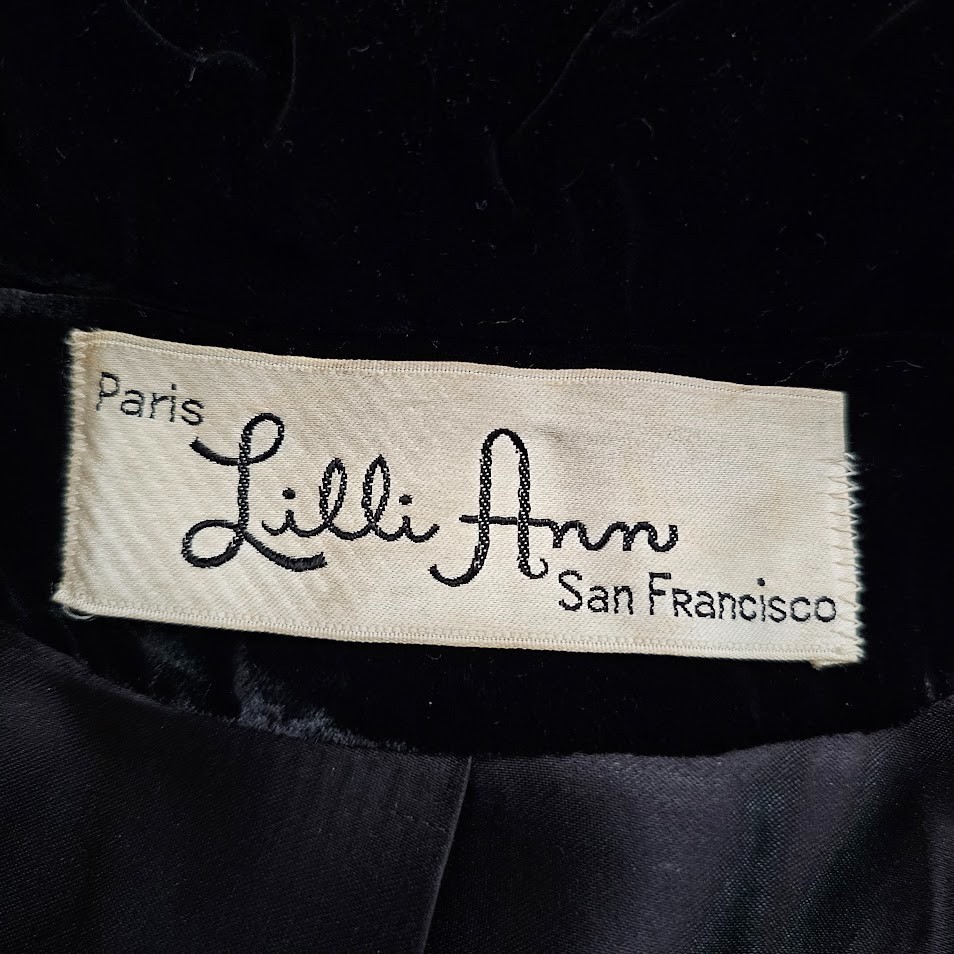 Vtg 50s Lilli Ann Velvet Shawl Collar Swing Princess Opera Formal Wool Coat L/XL