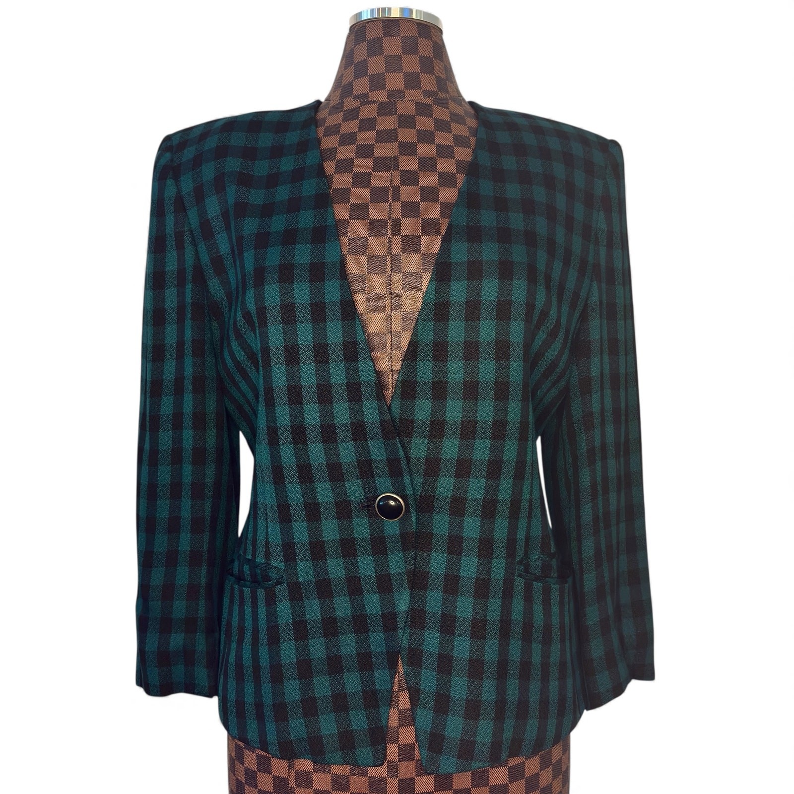 Vintage Saville Green Buffalo Check Plaid Blazer Womens Size 10 Preppy Gingham