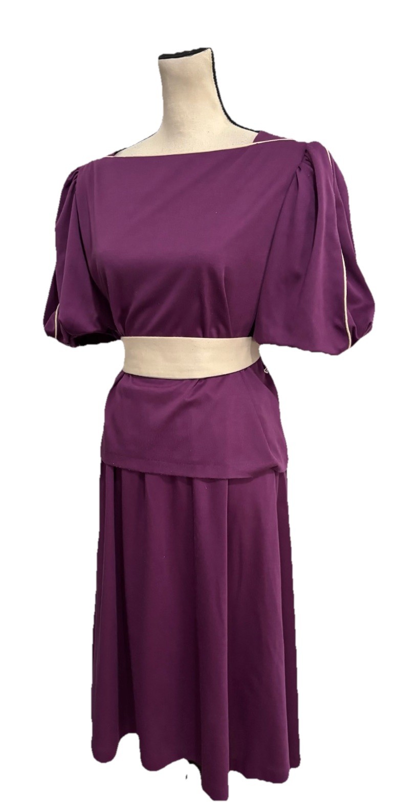 Vintage Lady Carol Purple Skirt & Top Balloon Sleeves Belted Size 18 Large