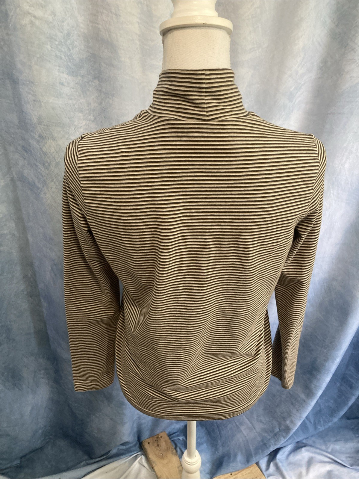 Vtg 90s Dockers LS & Co Micro Stripe Mock Turtleneck Shirt Top Brown Tan Retro