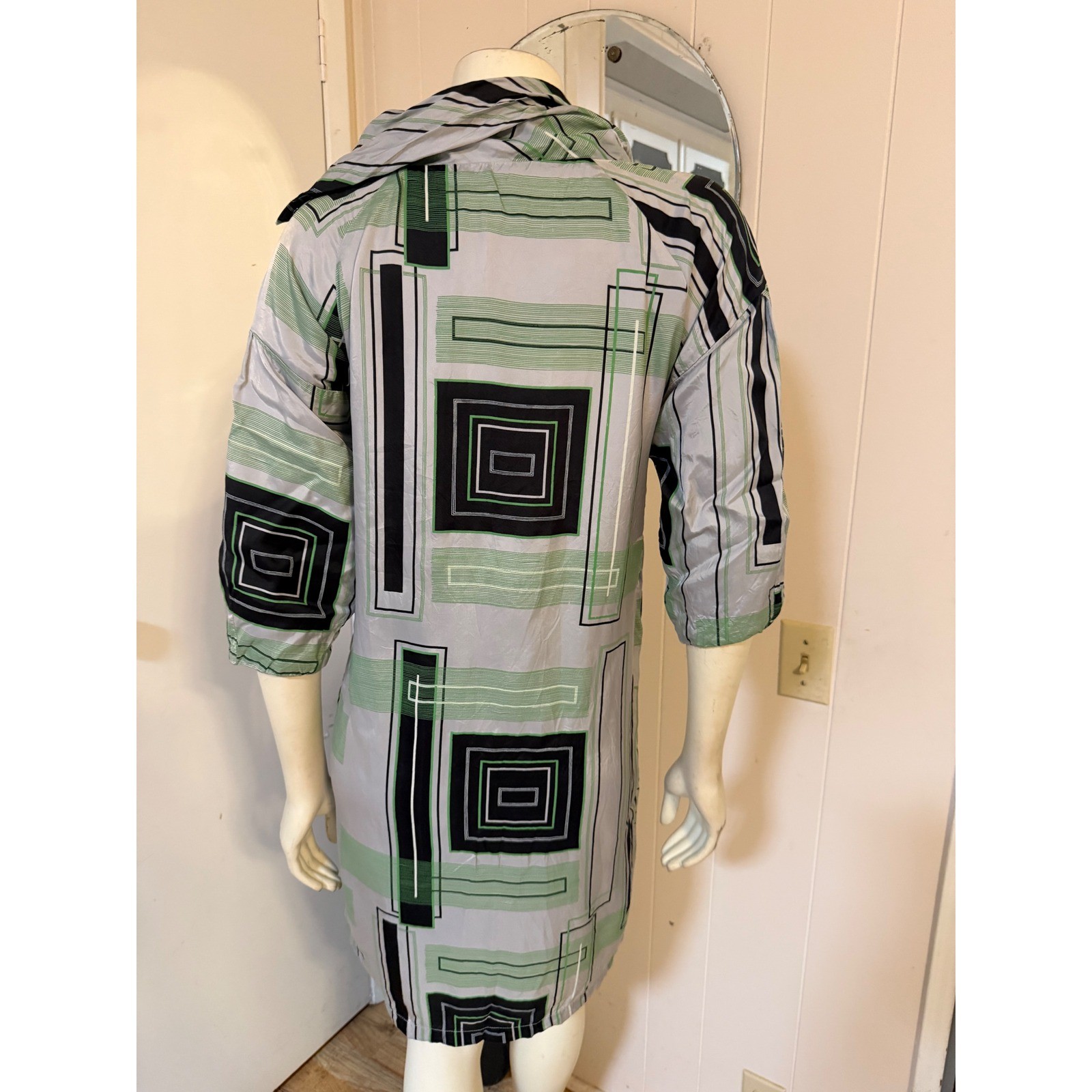Diesel Vintage Satin Cowl Neck Shift Geometric Pattern W/Pockets Retro! S