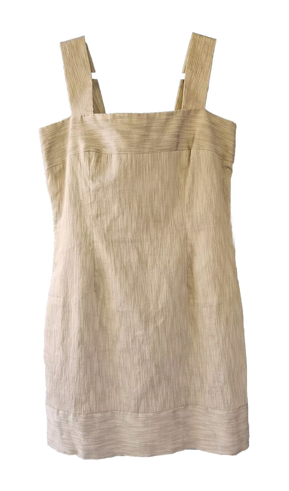 Anthropologie Golden Tan Sheath Dress Texture Square Neckline Chic Isabella Bird