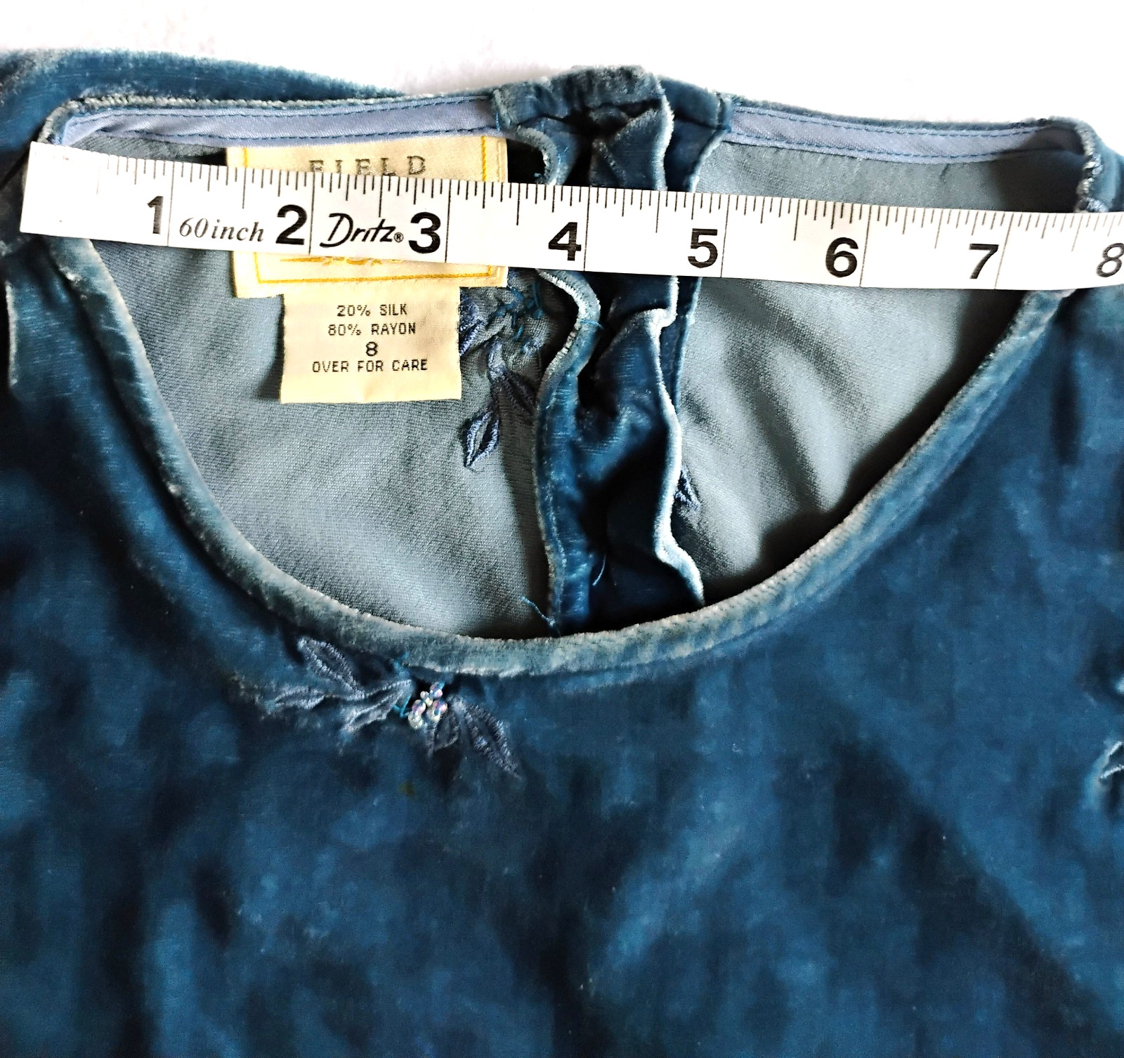 Vintage Field & Manor Teal Velvet beaded & embellished Top Size 8