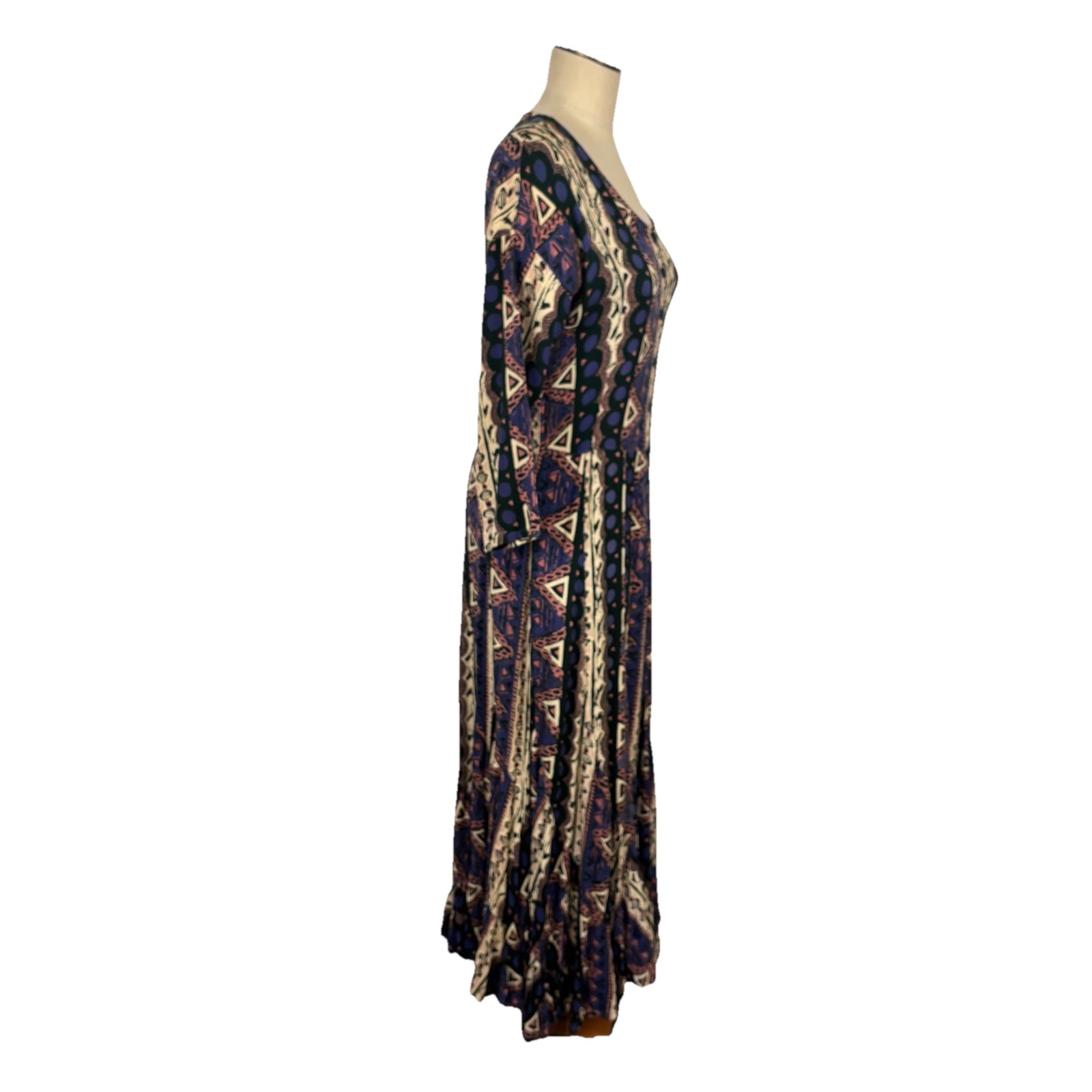 VTG 90s Classic Womens M India Boho Maxi Dress Cotton Rayon Geometric Tribal