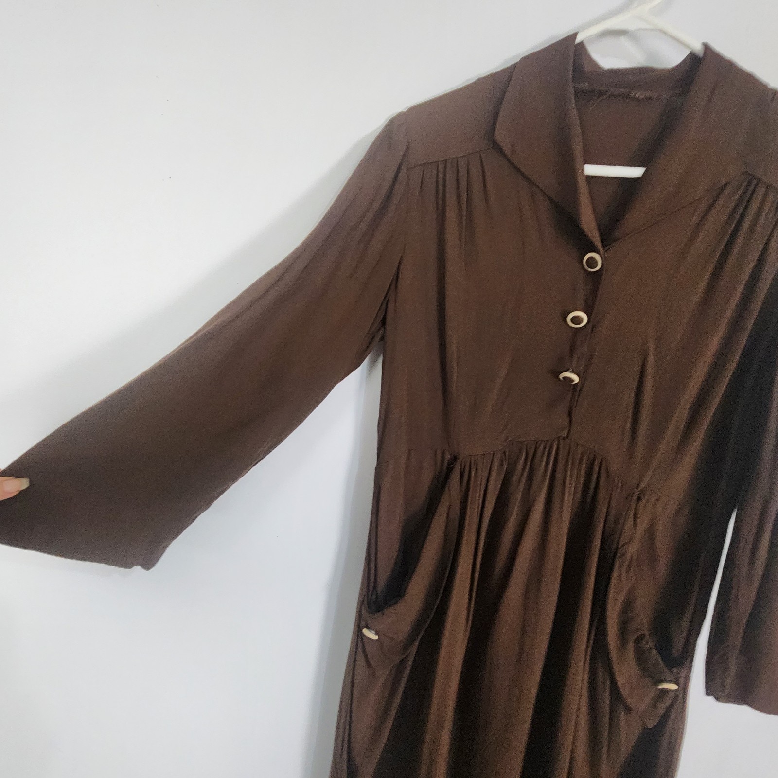 Original 40s Brown Dress M Hollywood Glamour WWII Pinup Land Girl Swing Dance