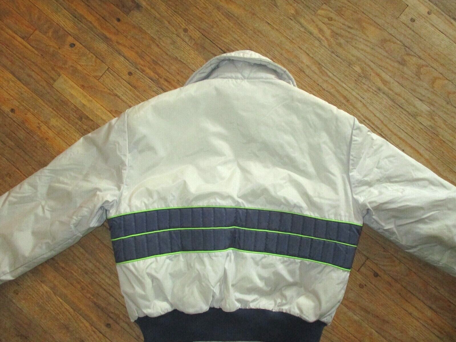 vtg YAMAHA WINTER JACKET Snowmobile Ski Nylon Coat Silver Blue Neon Green Ladies