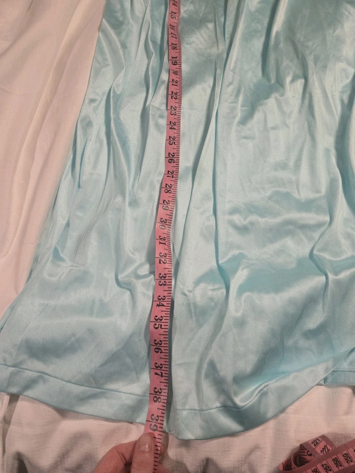 Vtg JCPenney Collectibles Aqua Blue Nylon Tricot Nightgown Embroidered Sz L