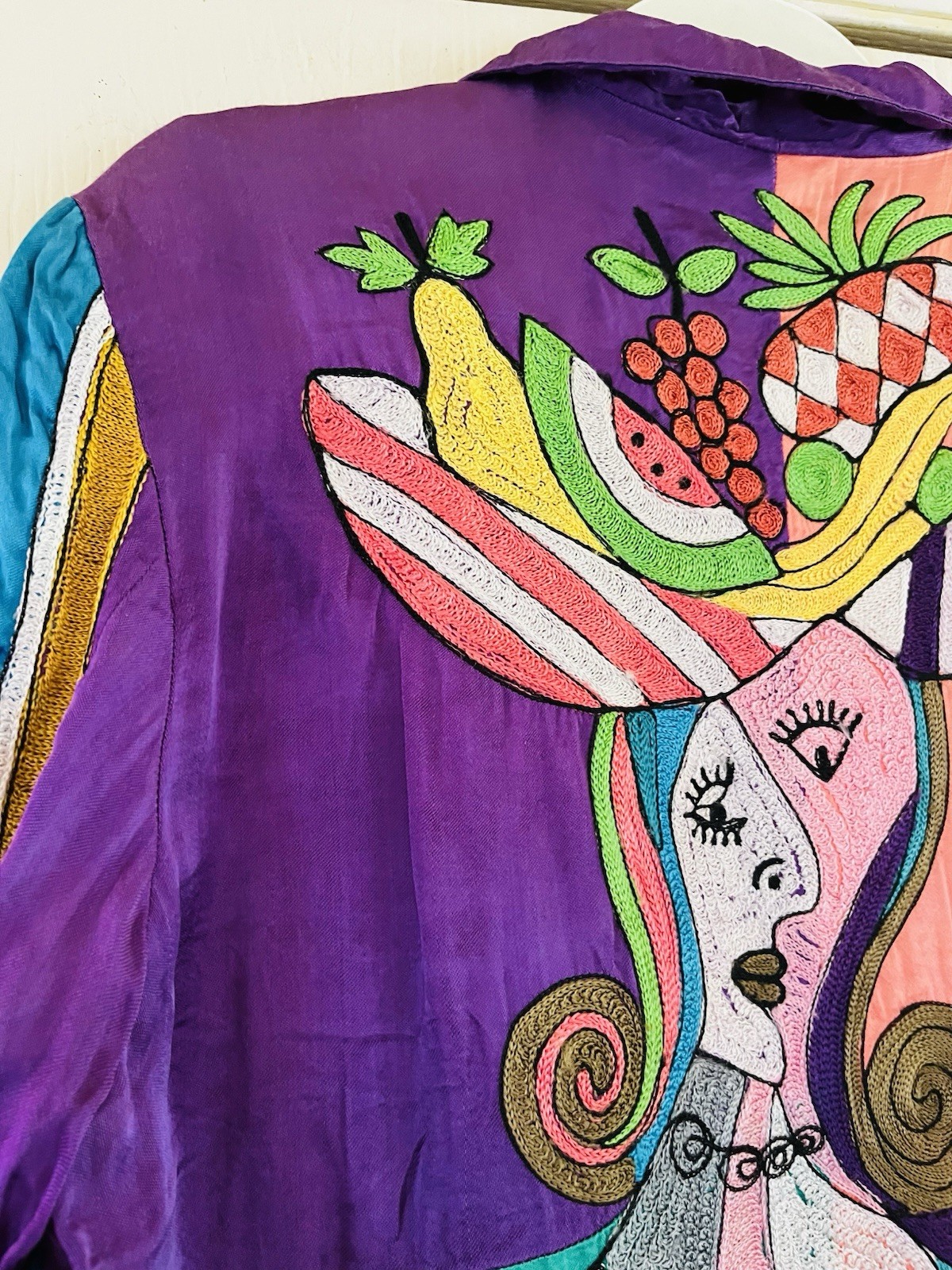 VTG Sandy Starkman Wearable Art Silk Picasso Inspired Boho Maximalism Jacket M