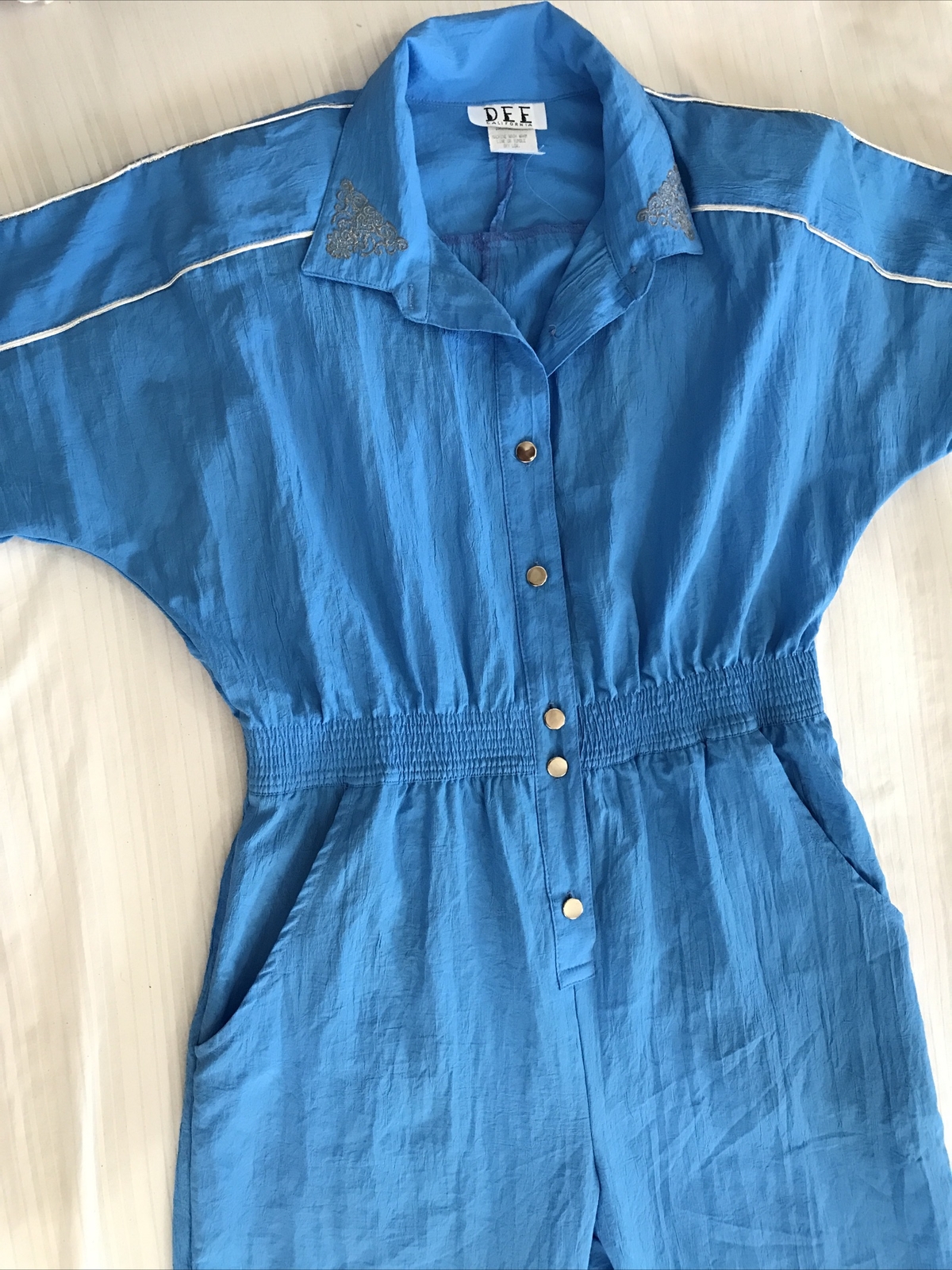 Vintage DEE Size 13/14 Jumpsuit Silver Accent POCKETS elastic Waist Shoulder pad