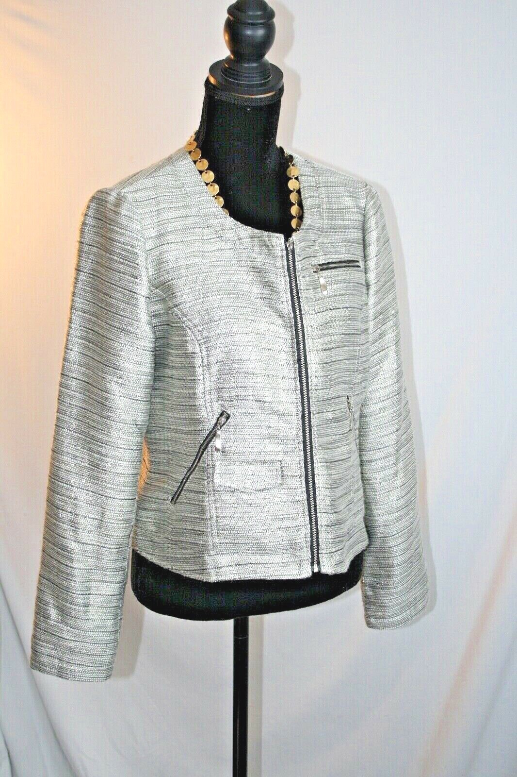 Lavand Vintage women XL jacket grey w/ metallic silver/gold threads throughout.