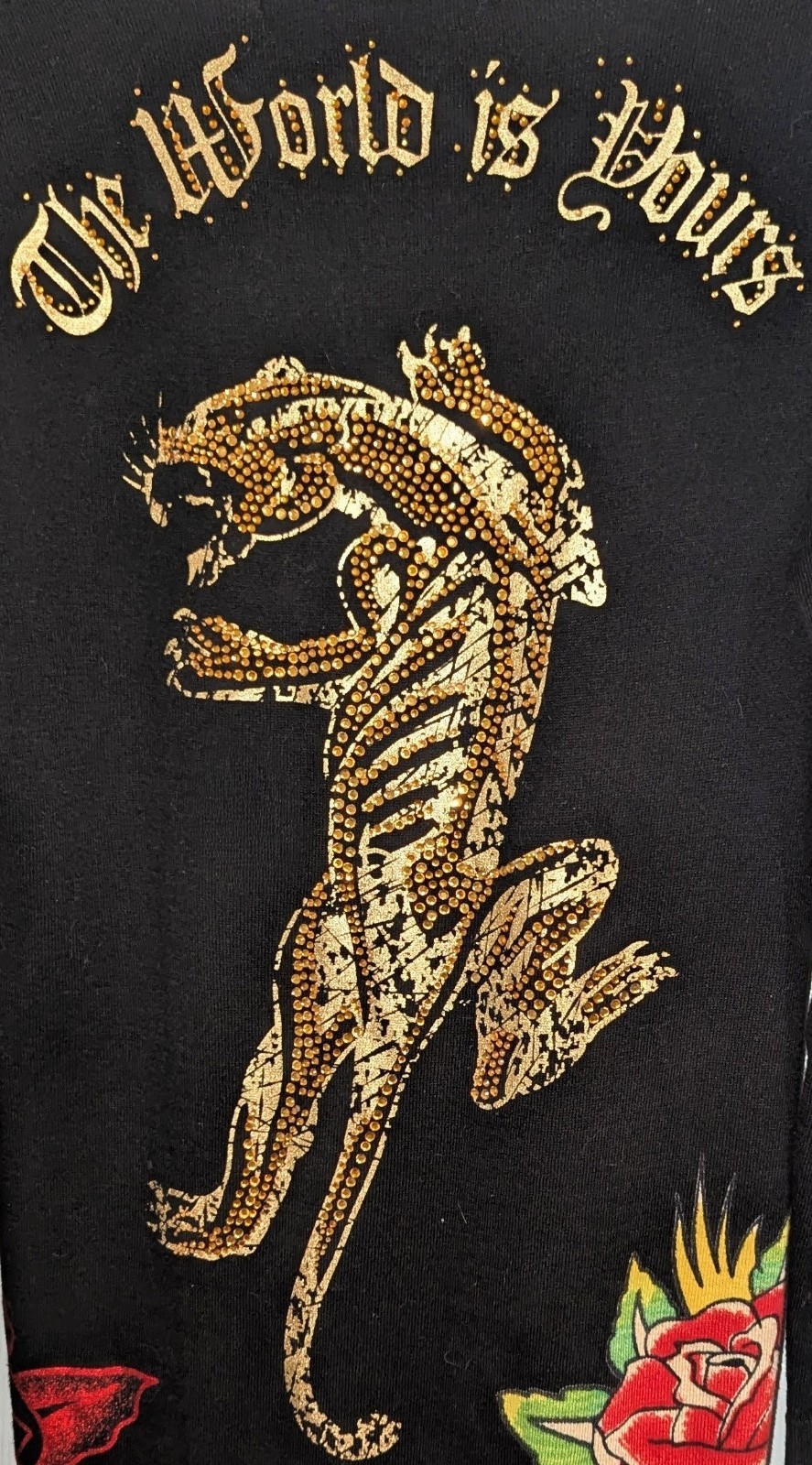 Vtg Ed Hardy Christian Audigier Bodycon Blingy Sweater Dress Y2K Panther Med A+!