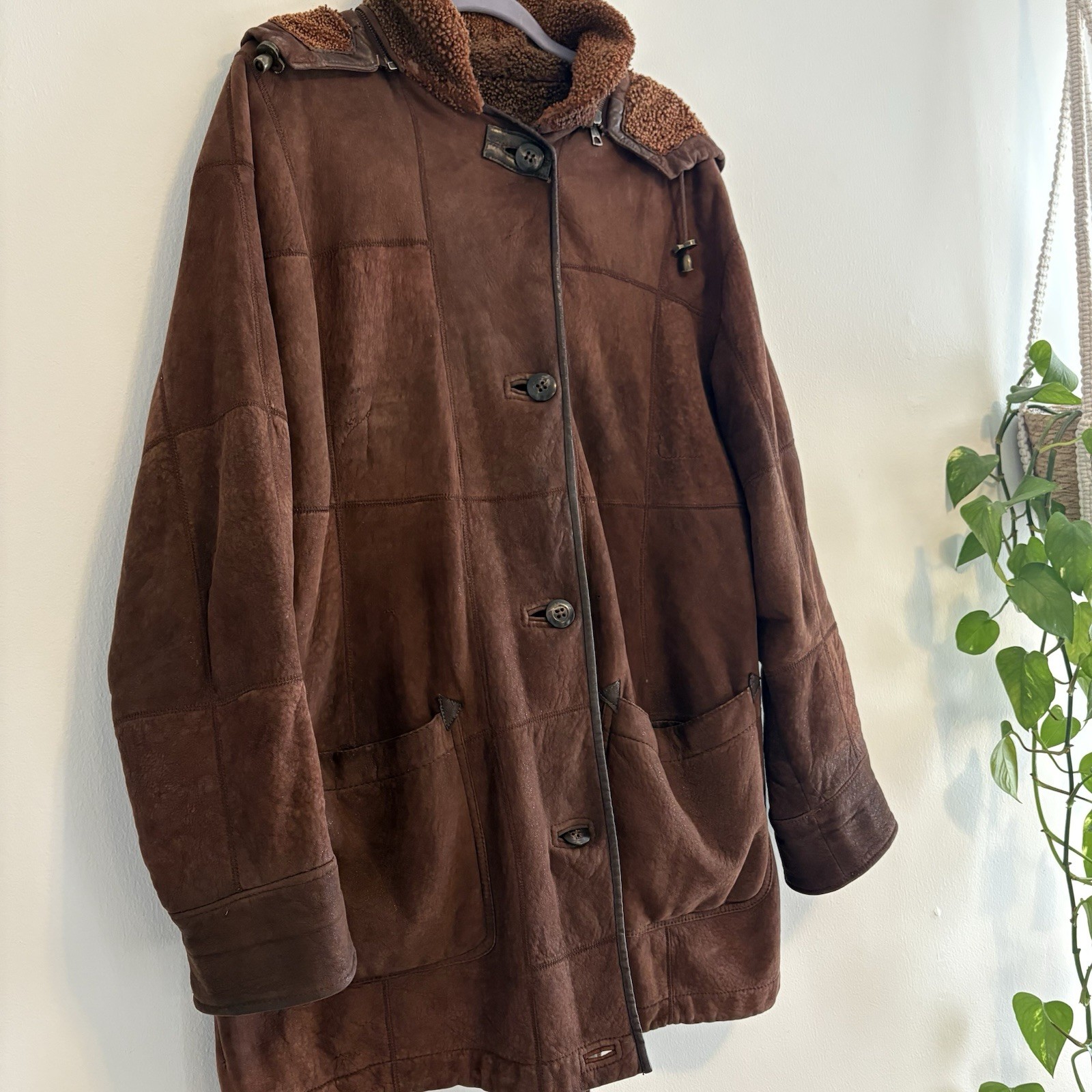 Vintage 70s Genuine Shearling Coat 100% Lambskin Brown Made in Uruguay Size 38 M