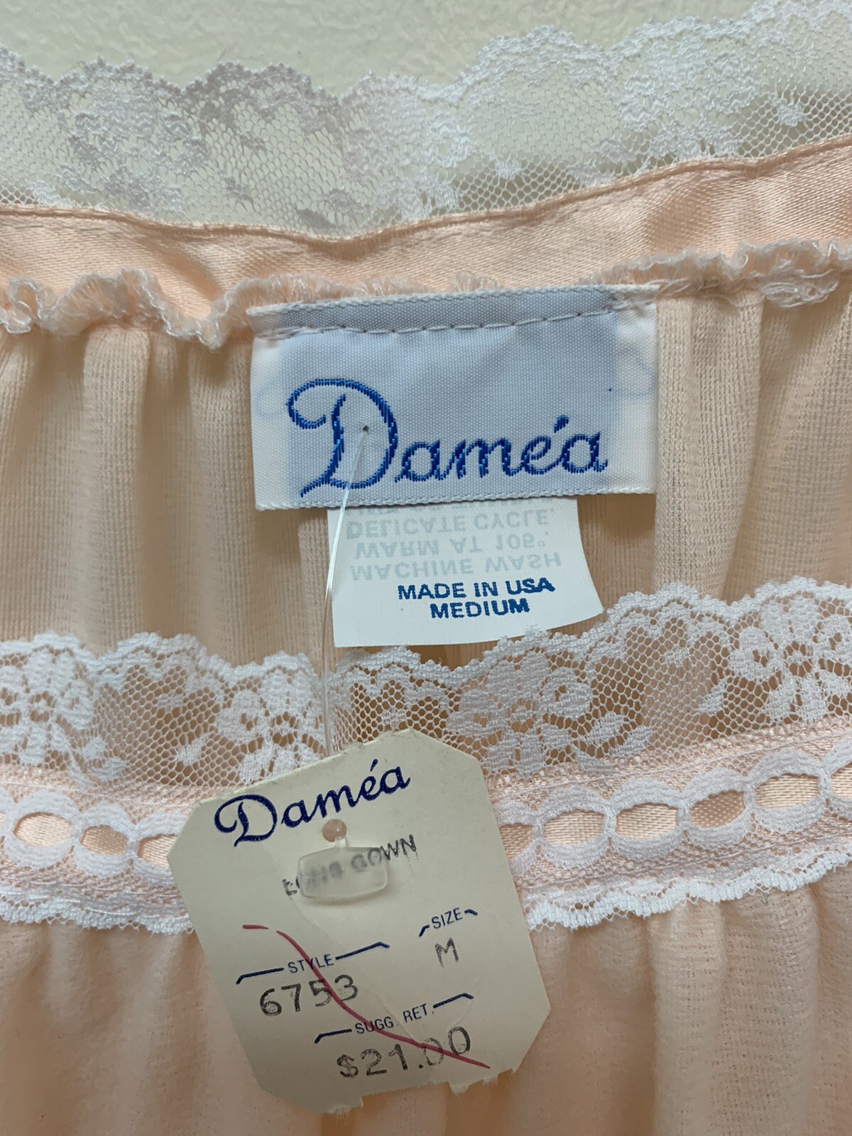 Vintage Damea Peach Brushed Nylon Long Gown Granny Nightgown Size M NEW NOS