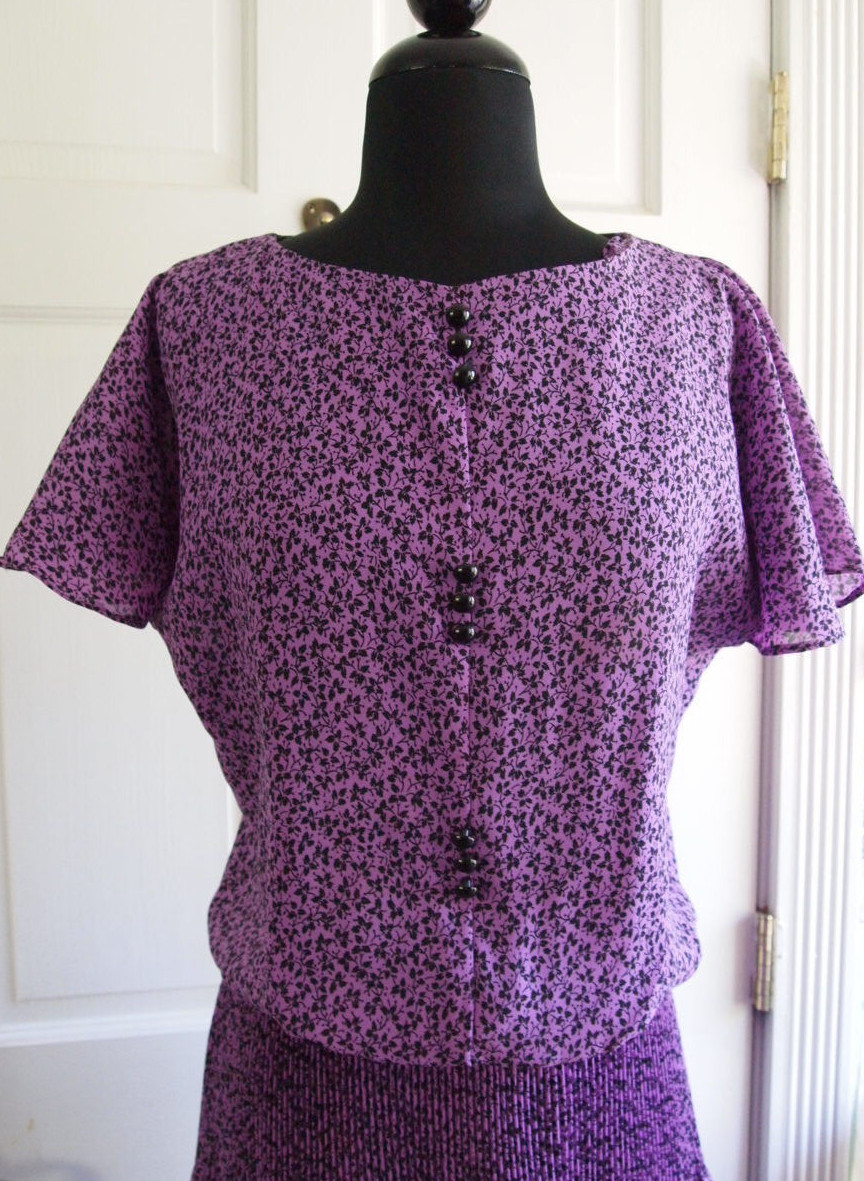 Vintage 80’s Alison Peters blowsy dress s. 8 med, flattering, versatile length