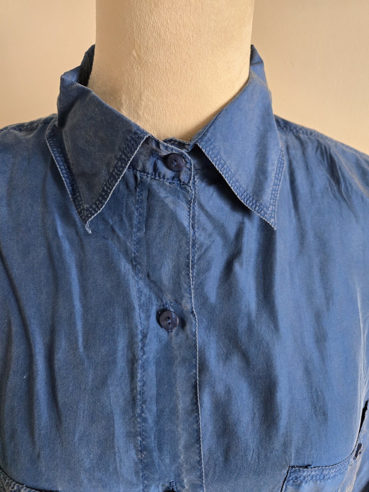 Louise Paris Women Vintave Shirt/szM/dark Blue/oversize/silk/pockt/botton/blouse