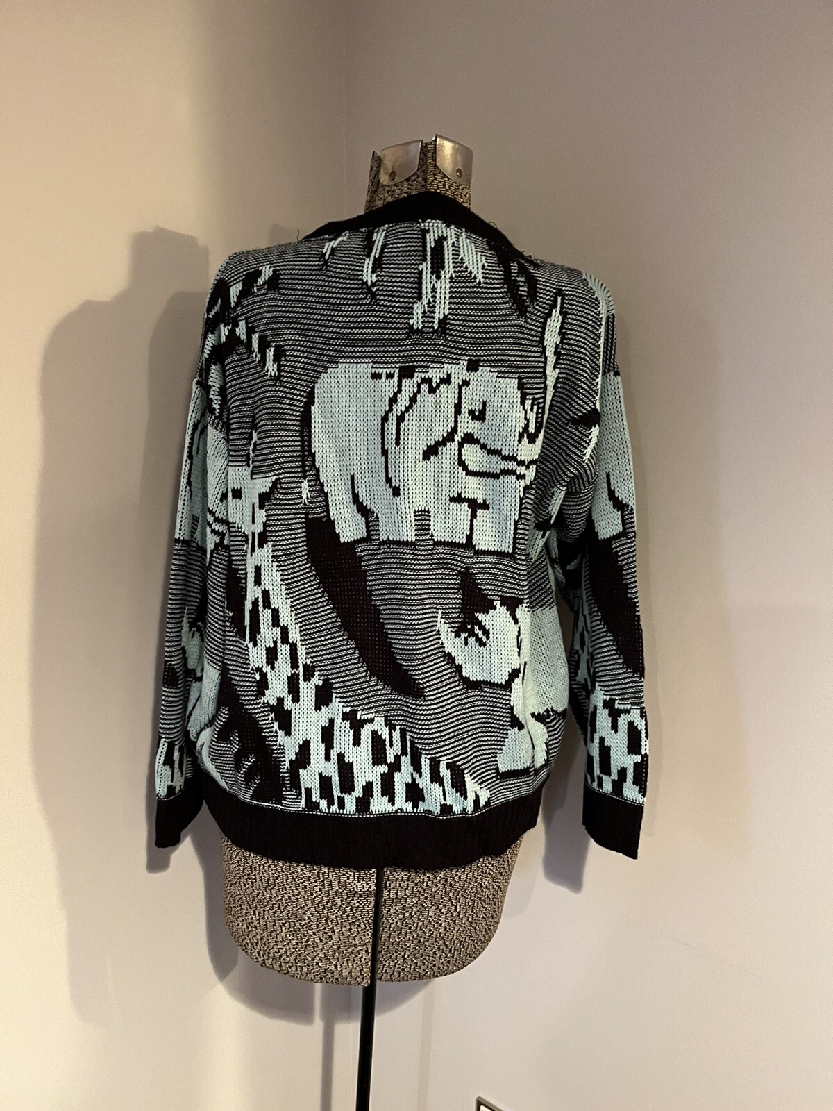 Vtg 80s/90s Ugly Christmas Sweater Arielle Blue Elephant Giraffe Hippo Grandma