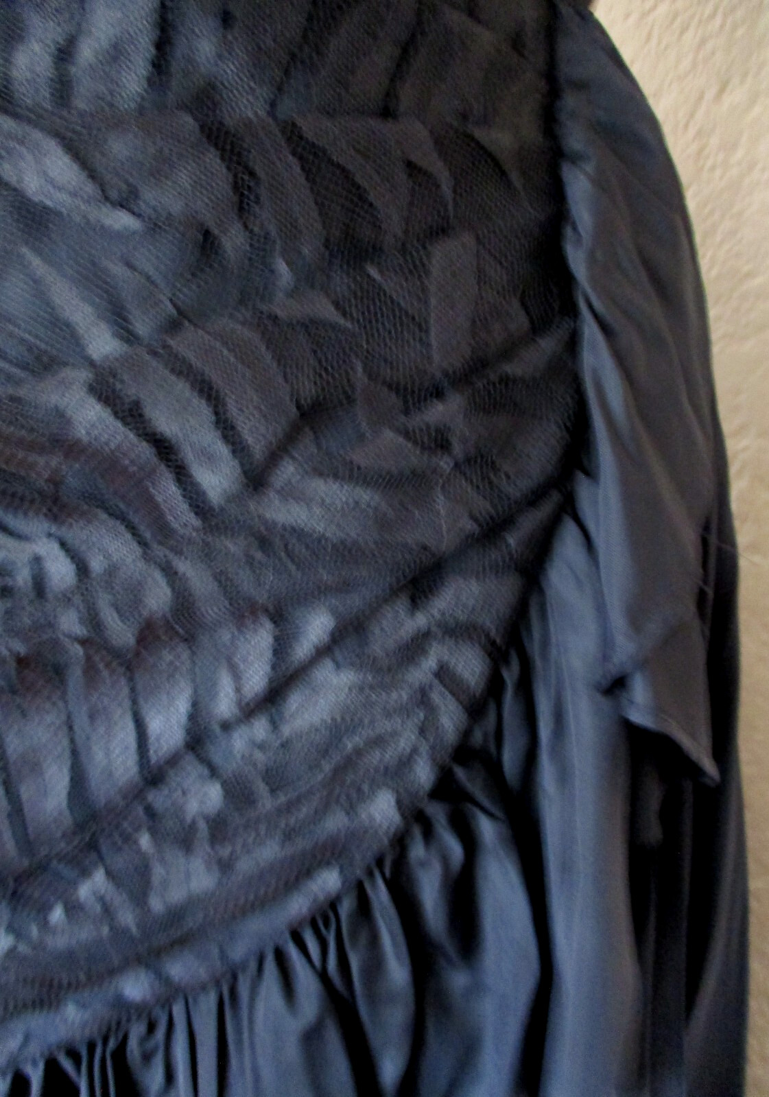 Vtg TD4 Eletra Womens Dress Gown Black Lace Shirred Bodice Taffeta Skirt XS/S