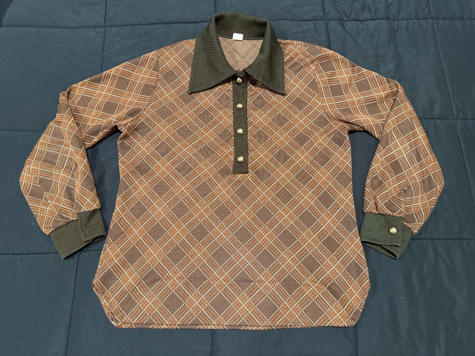 Vtg 1960’s Fashion Wagon Long Sleeve 4 Button Brown Plaid Shirt – Rare!