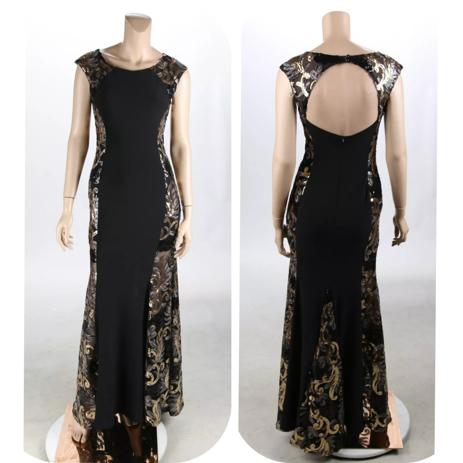 Fiesta Vintage 90s 00s Y2K Black w/ Gold Sequin Sexy Party Prom Dress Size M