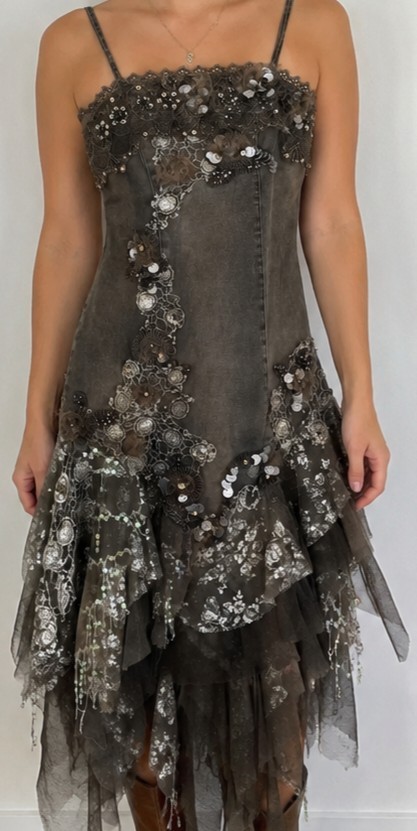 Jeans Collection Y2K Maxi Dress S Lace Sequin Boho Fairycore Vintage 90s
