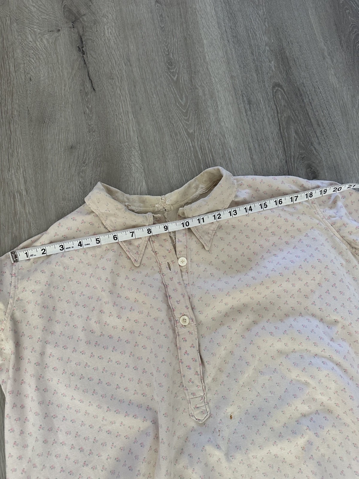 1920s 30s French Pink Flannel Dress Floral Pullover Nightgown Fade Repairs Worn