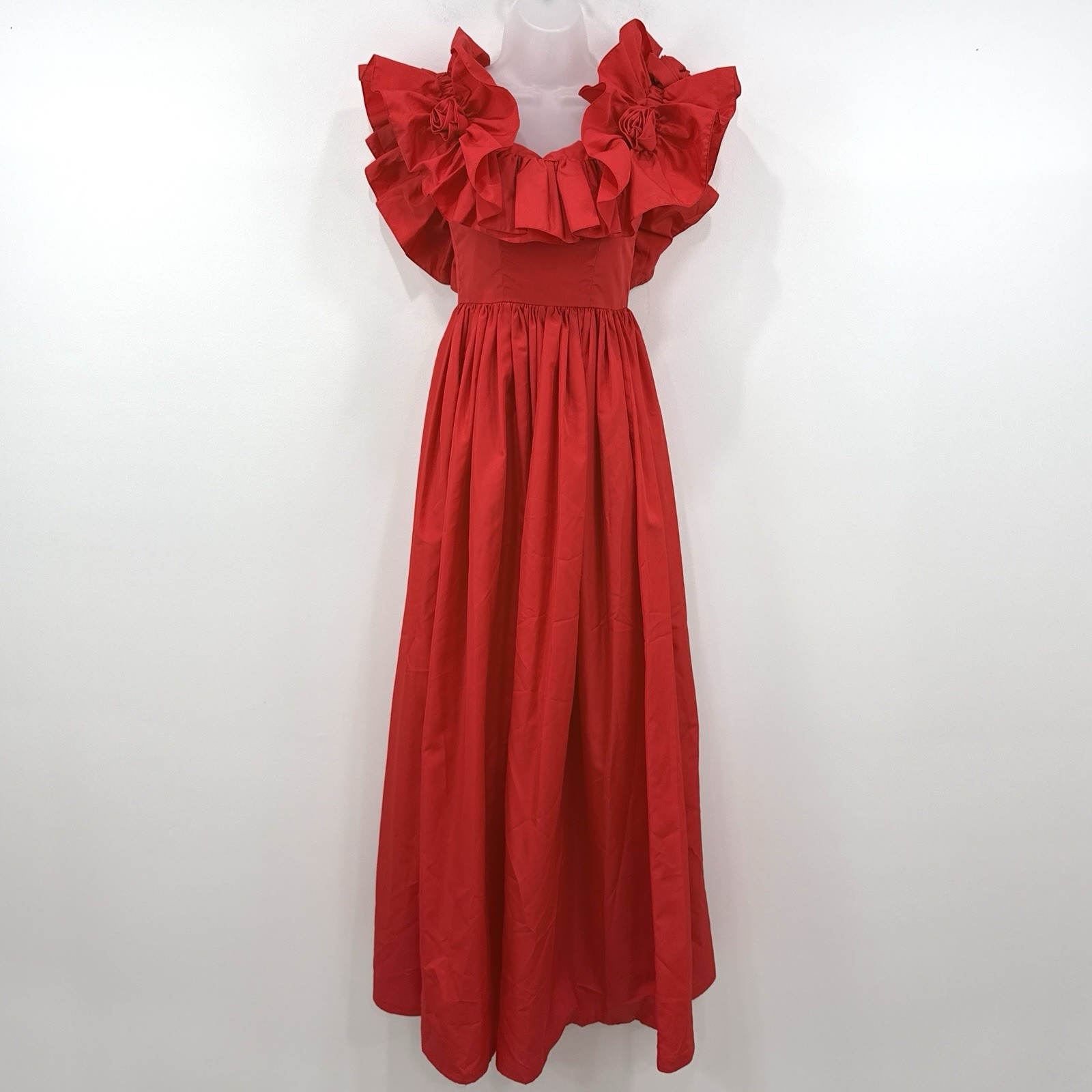 VTG Lorrie Deb Dress Women’s XS Red Rosette Union Made Avant Garde Feminine