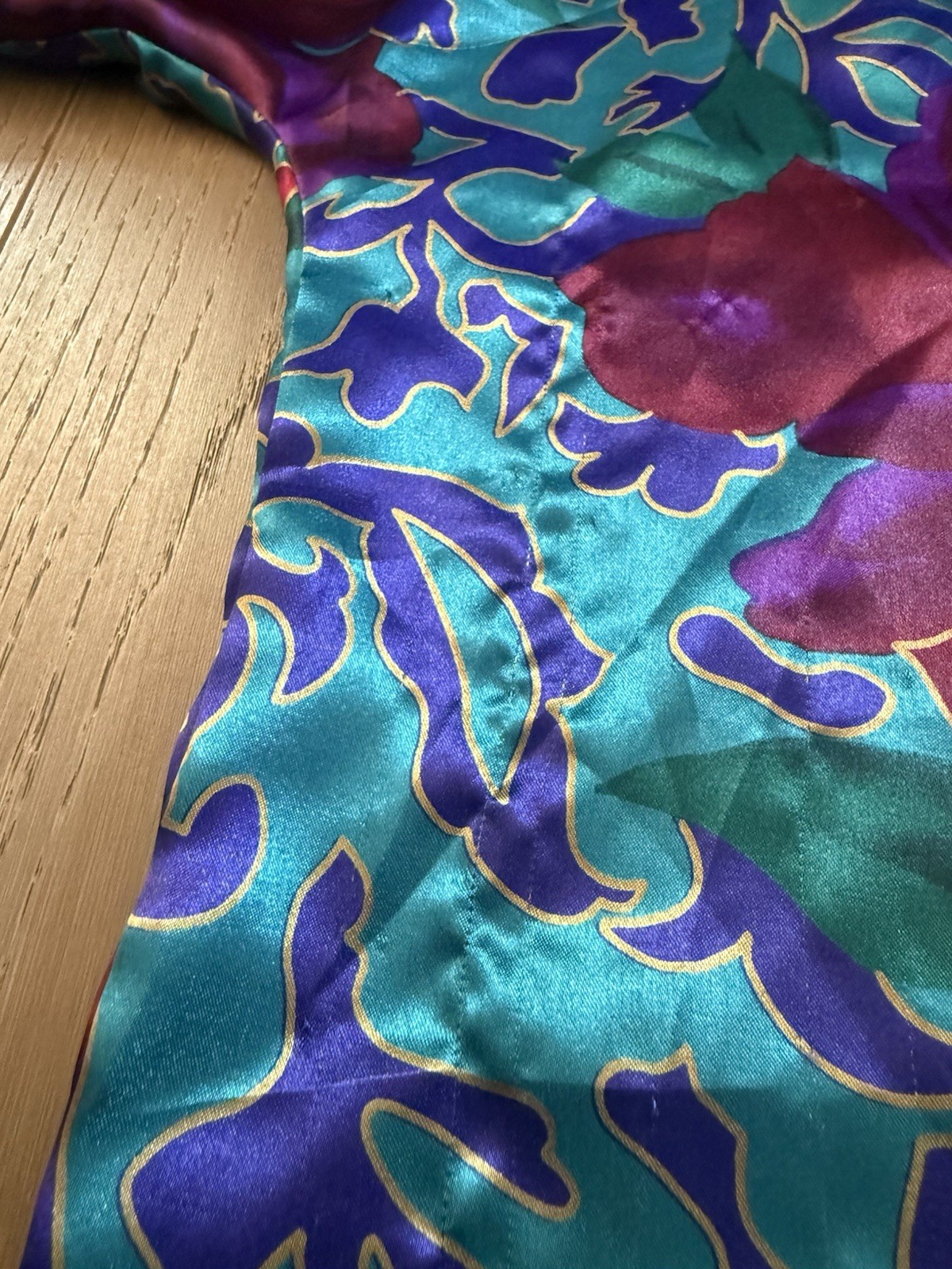 Vintage Intimate Pleasures Floral Satin Robe Lounge 22/24 Teal Pink Button Up