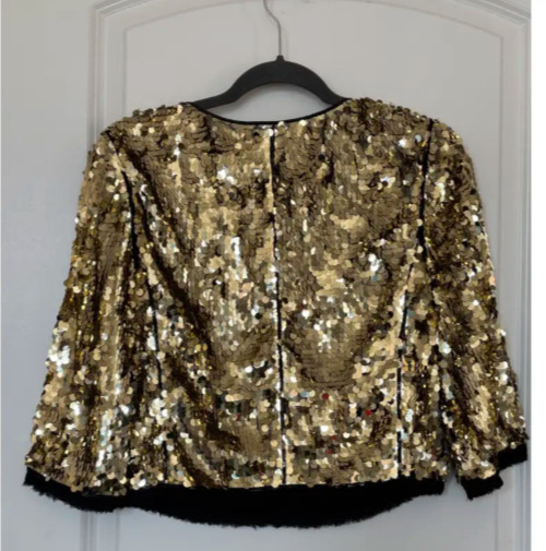 RARE 90s VTG D&G Dolce Gabbana Gold Sequin Jacket Black Trim Italy 40 COA Small