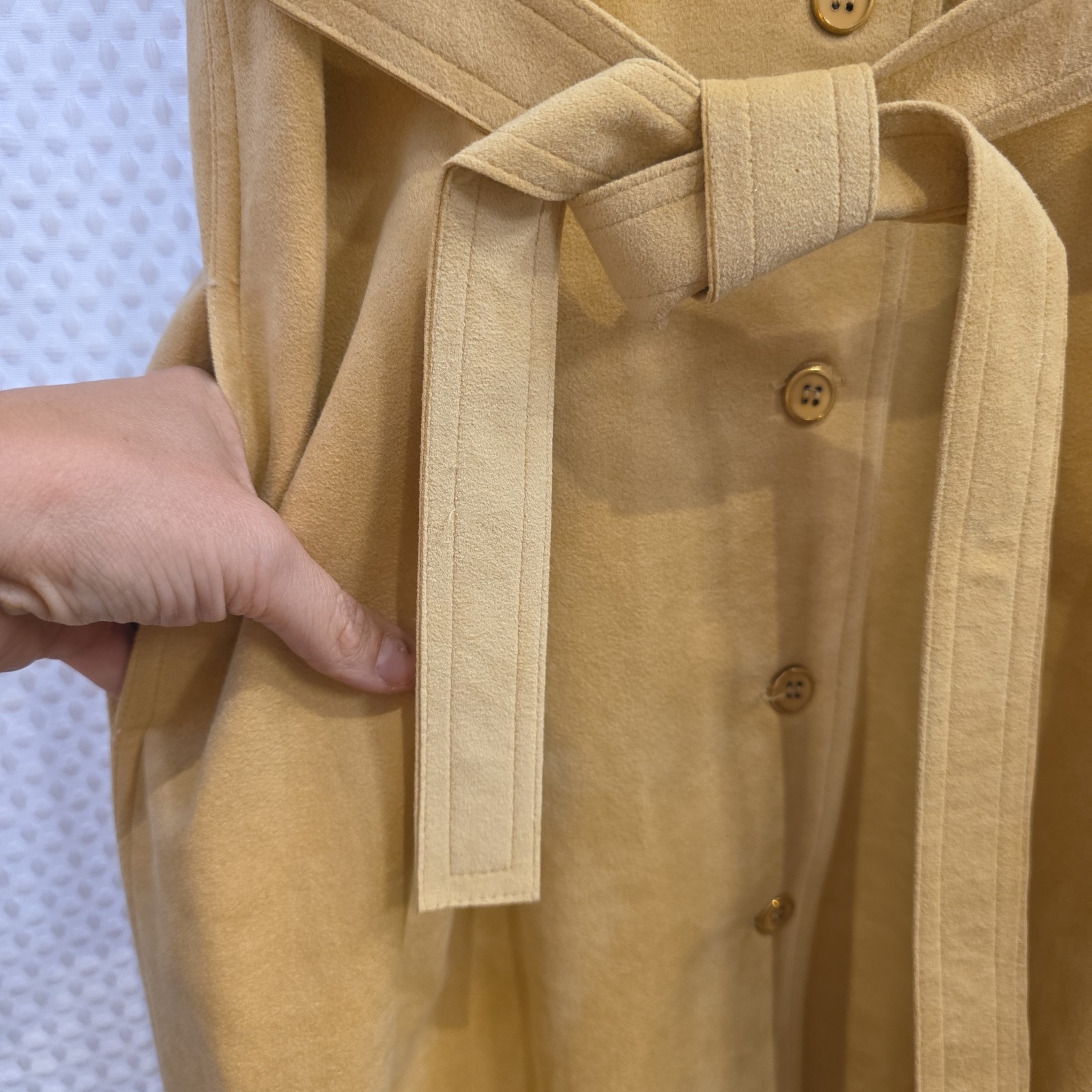 Vtg Rare Designer Count Romi Ultra Suede Midi Dress Tie Belt Beige XL Women 14