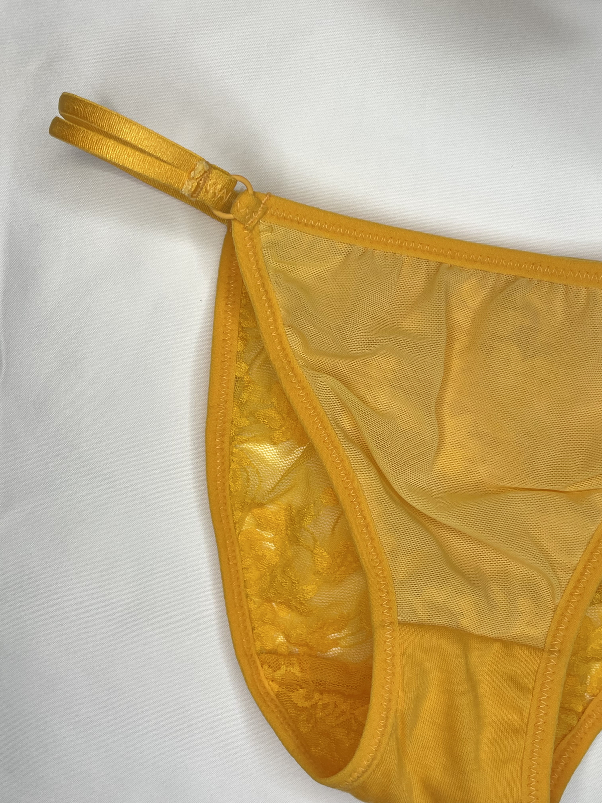 Retro Floral Mesh Sheer Nylon Panty Silky Lace Golden Hi Cut Bikini Briefs Sz.5