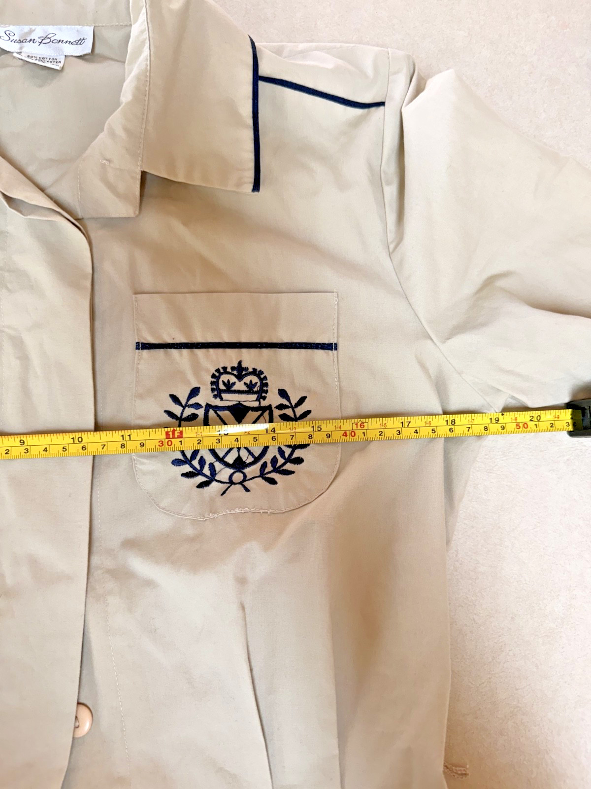 Vintage 80s 90s Preppy Shirt Dress Womens 12 Beige Fit Flare Full Skirt Academia
