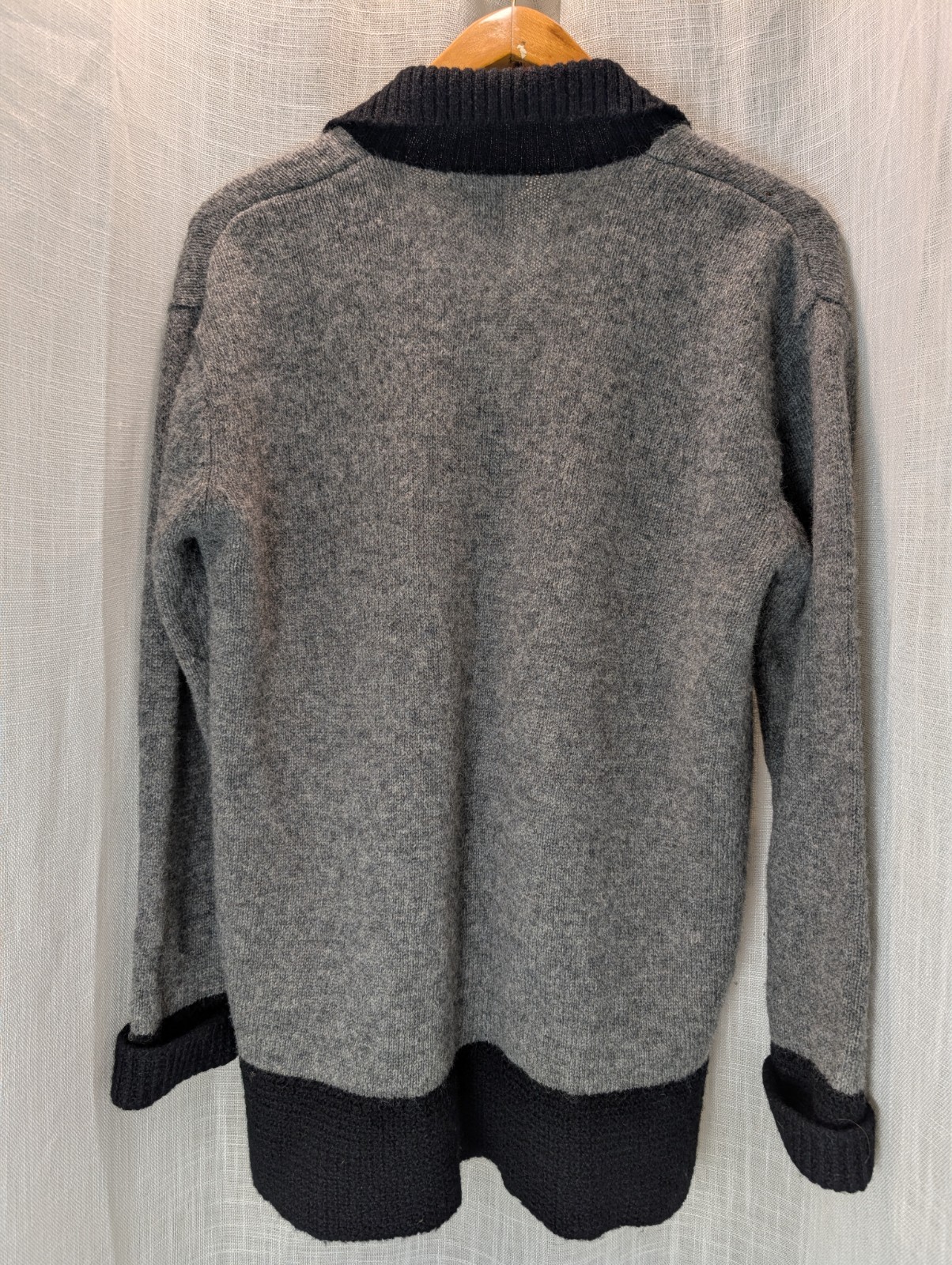 Vintage Rubbish 100% Shetland Wool Women’s Cardigan L Gray/Black Button Down