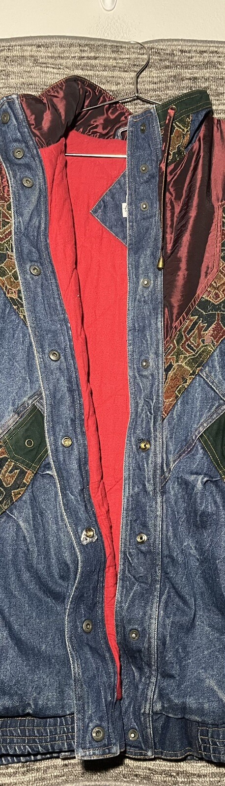 Vintage 90s Two Twenty Women’s Blue Denim Patchwork Winter Lined Jacket Small