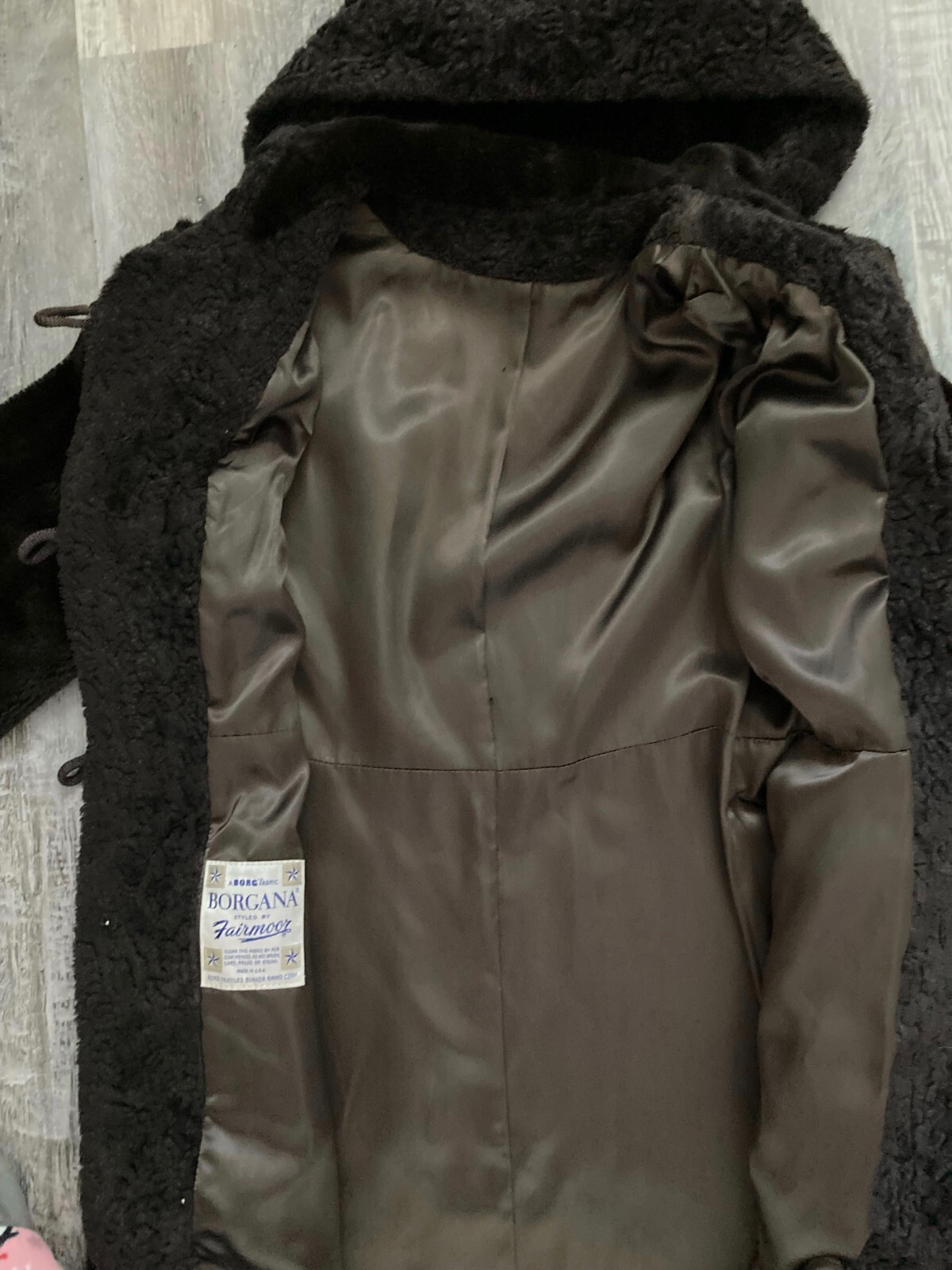 Vintage Borgana by Fairmoor Brown Hooded Faux-Fur Braided Women’s Coat Sz Small
