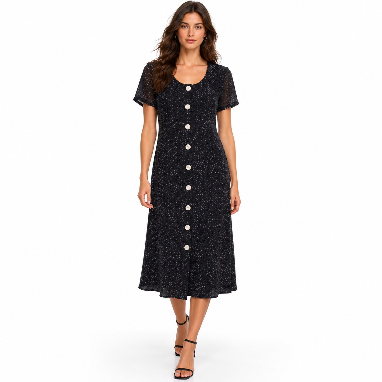Cynthia Howie Maggy Boutique Dress 4 Maxi Black White Polka Dot Button USA VTG