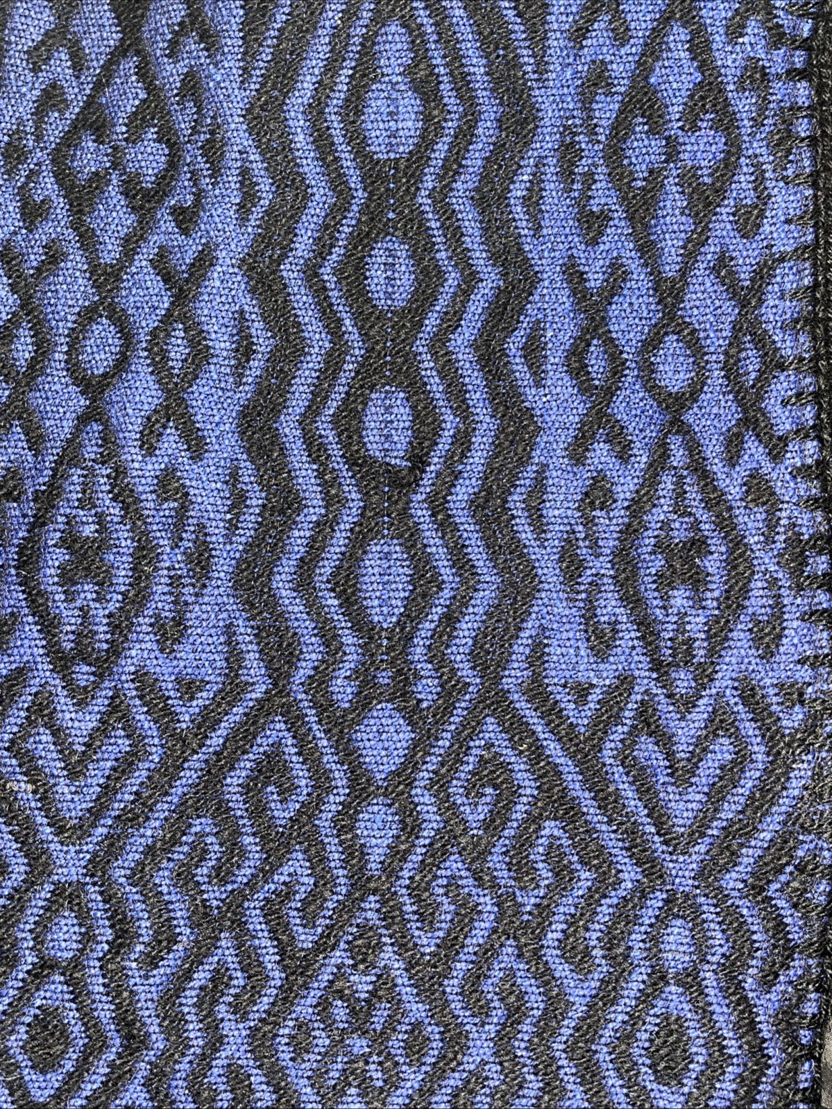 Vintage Woman’s Knit Crocheted Blue & Black Poncho Jacket Wool Cotton Lined