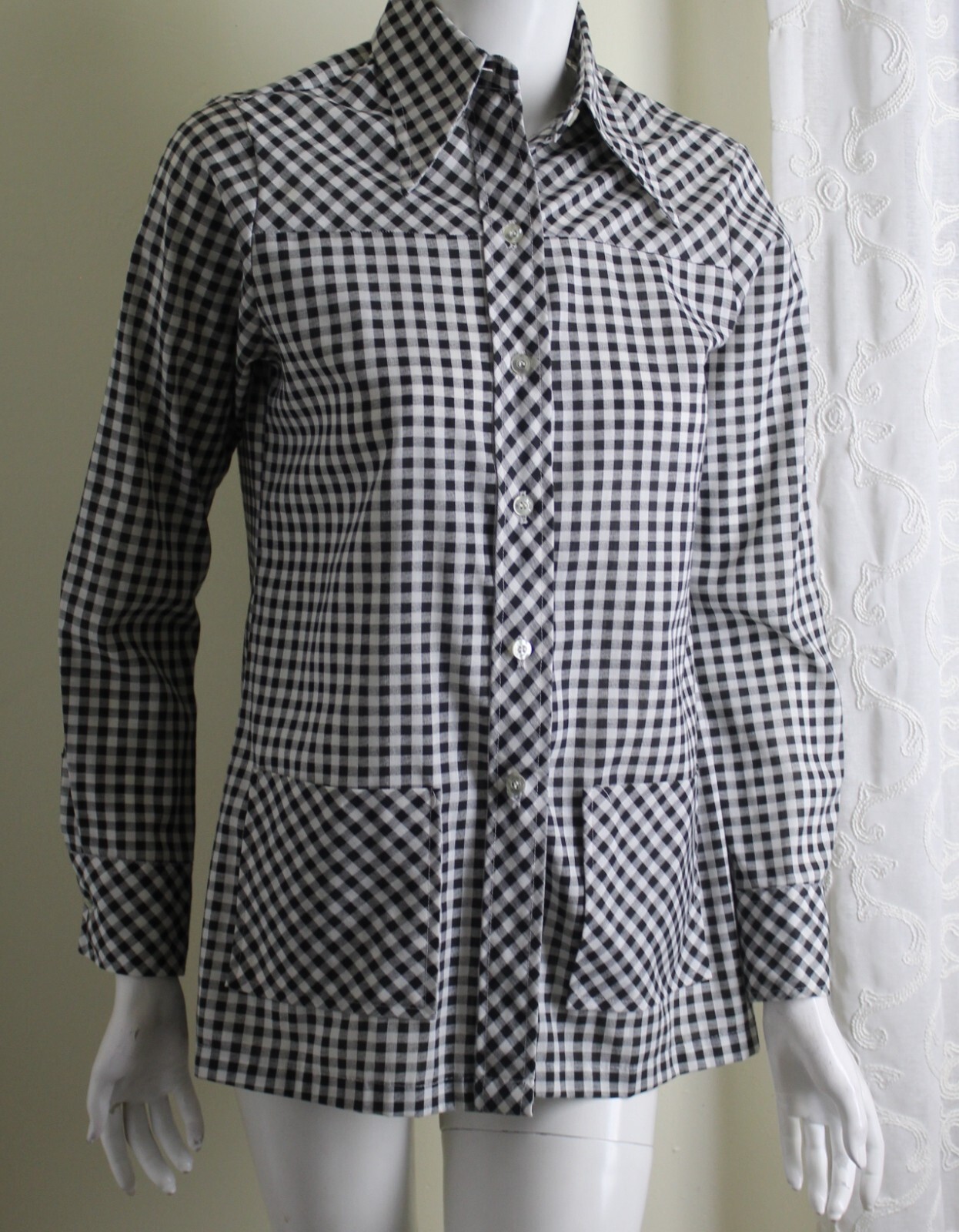 Vintage Sears 1960s Gingham Check Shirt Jacket Sz 10 Runs S 4/6 Top Western
