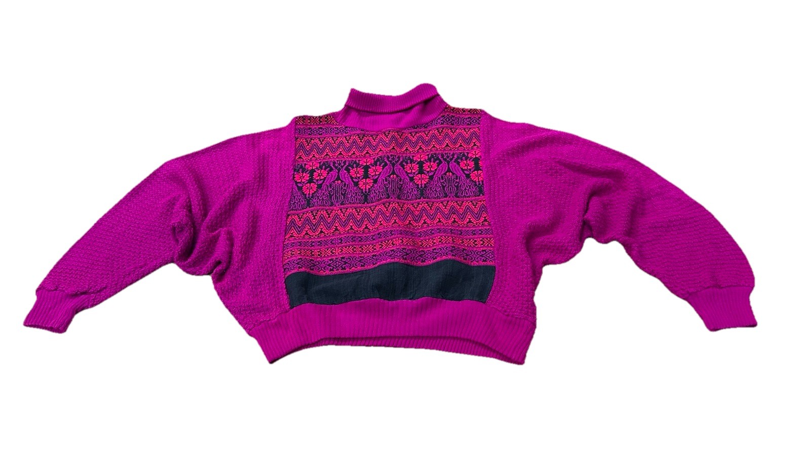 Vintage 80s Pink Batwing Sweater Dolman Oversized Peacock Turtleneck