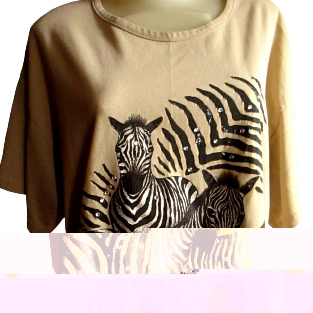 True Vintage T-shirt Large Single Stitch Zebras Bejewelled 1990’s BIG PRINT L