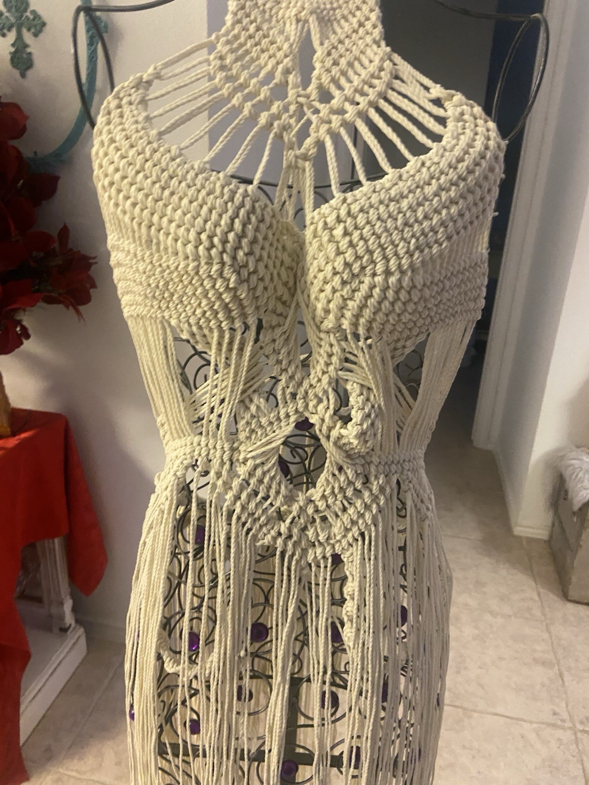 Vintage Handmade Macrame Rope Goddess Bohemian Sexy Dress
