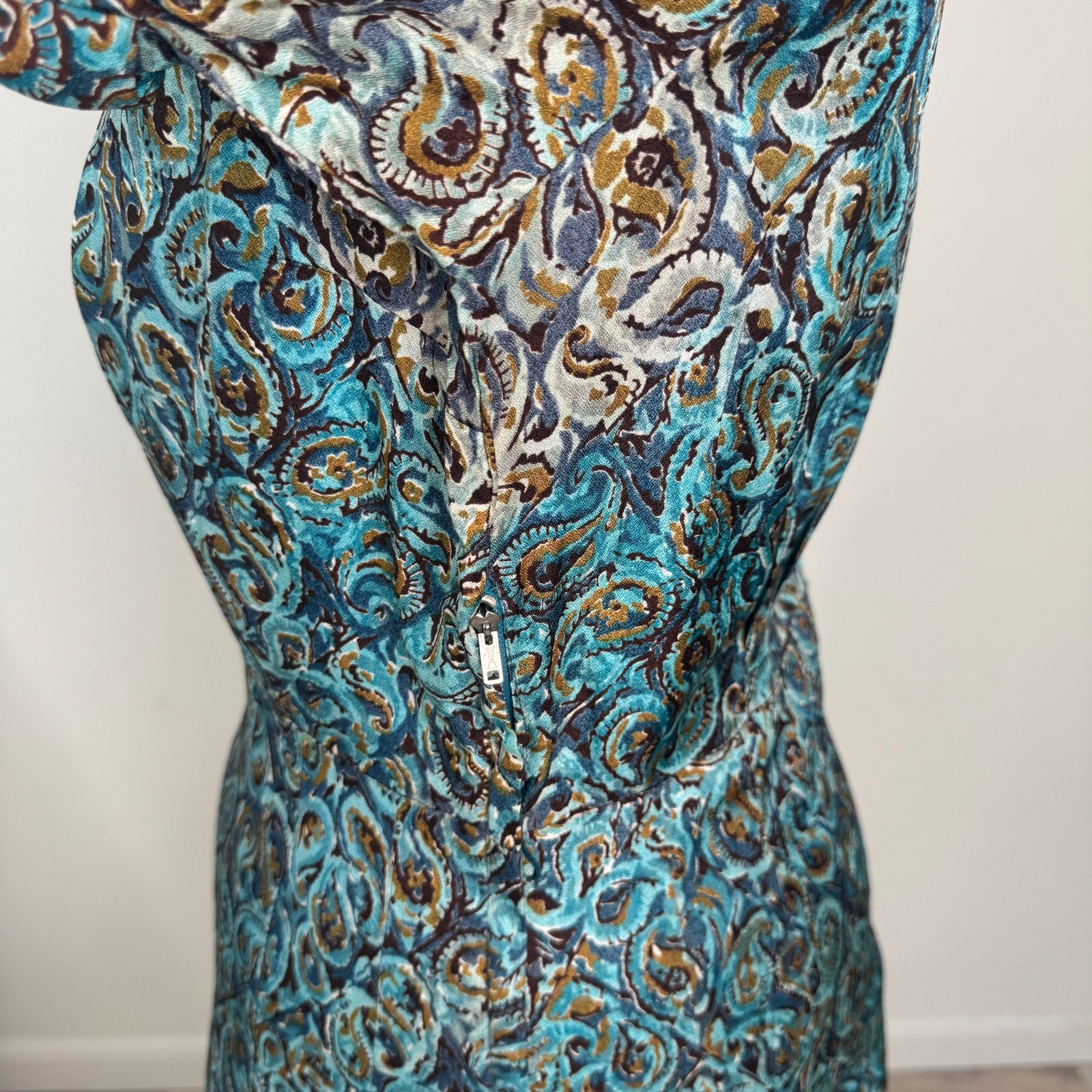 Vintage 1940s Clayton New York Rayon Print Dress Metal Zip Day Dress Swirl Print