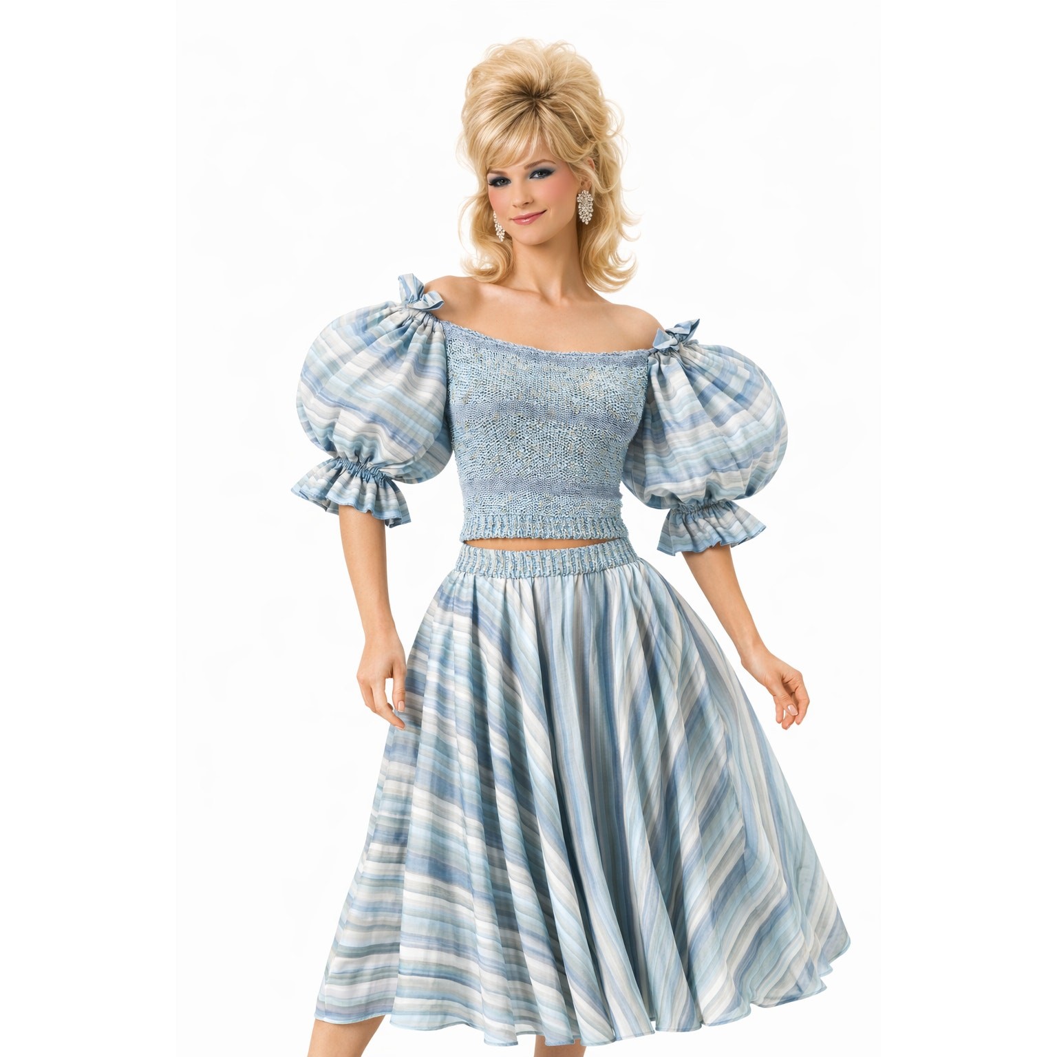 VTG 1980s Gabani Knit Two-Piece Set Puff Sleeve Crop Top & Full Skirt S/M